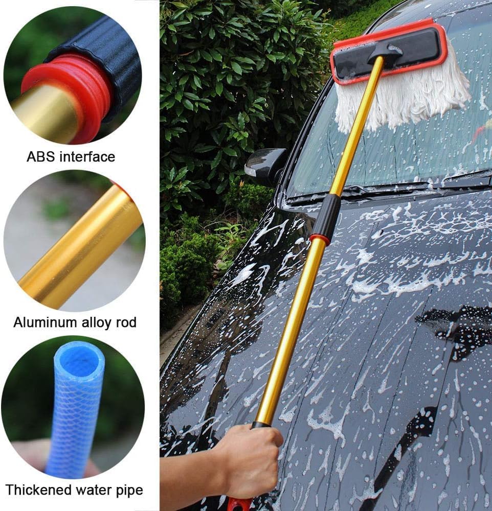 Cepillo De Lavado Telescópico De Flujo Rápido para Camiones, Caravanas, Camiones Y Furgonetas, Fregona Multifunción para Lavado De Coches Y Kit Limpiacristales.