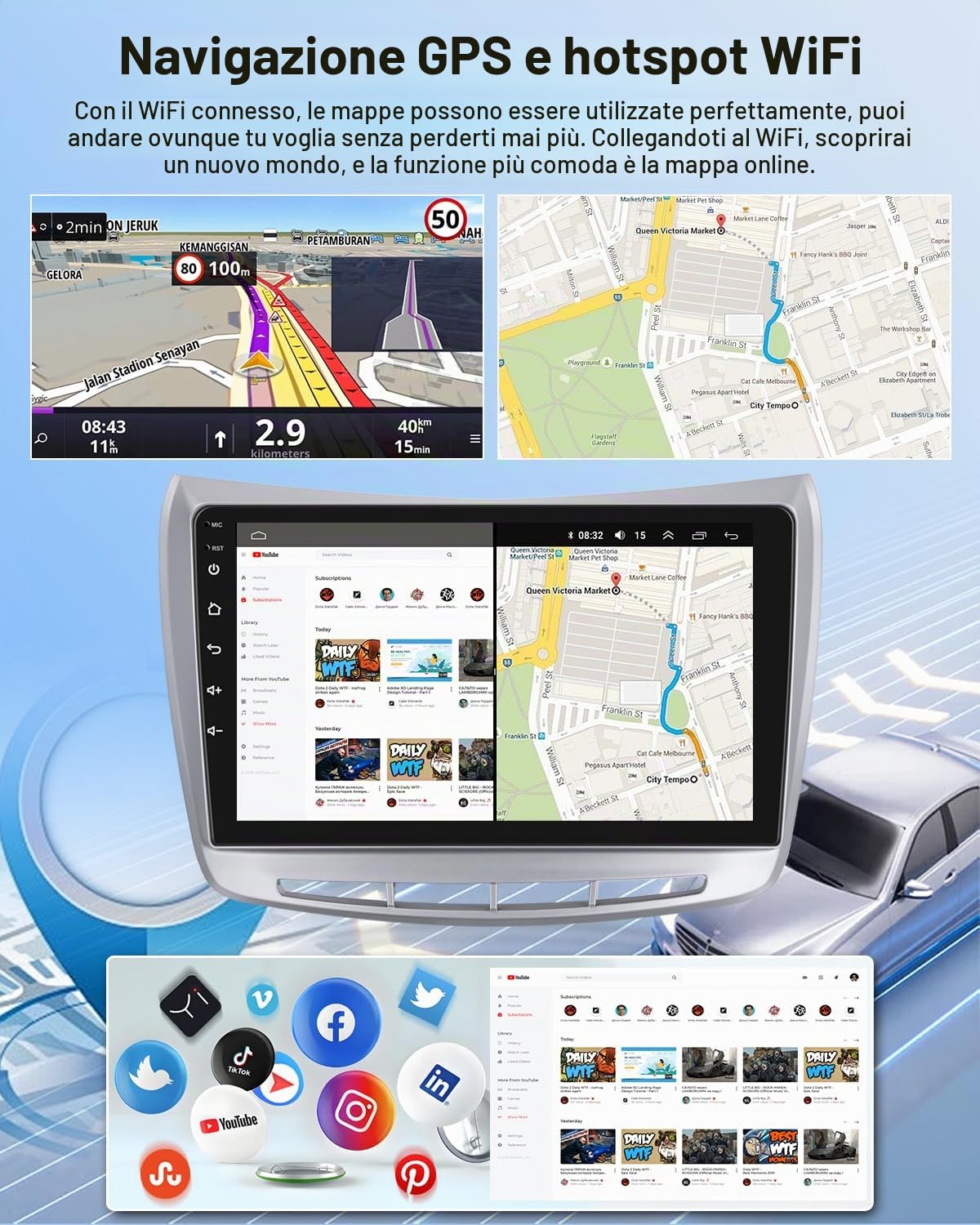 NHOPEEW Autoradio 2G+64G per Lancia Delta 2009-2019 - Carplay wireless e Android Auto - Autoradio Carplay da 9 pollici con WiFi GPS Mirror Link FM RDS+ telecamera posteriore