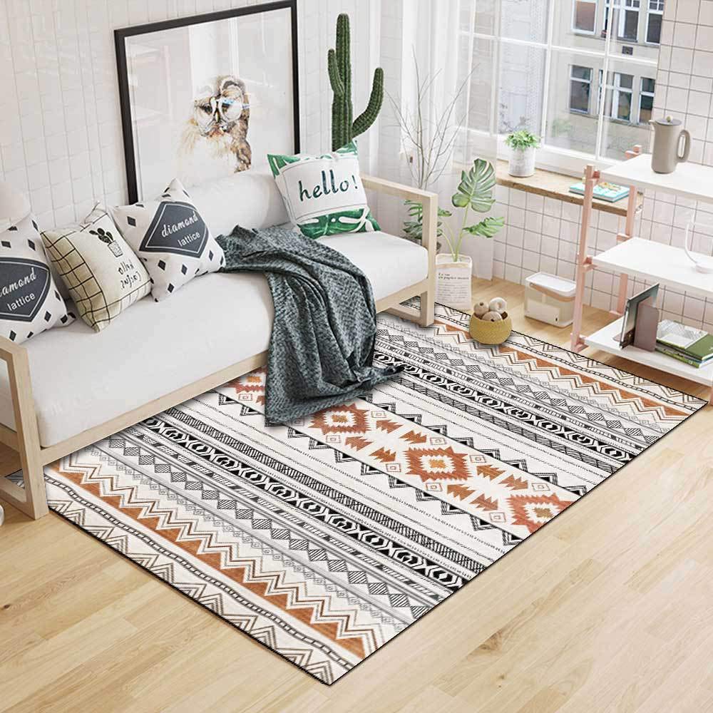 幾何学模様の黒と白のストライプラグ　118×65cm rug-03067 ホワイト＆ブラック ストライプラグ 140×200cm 160×230cm