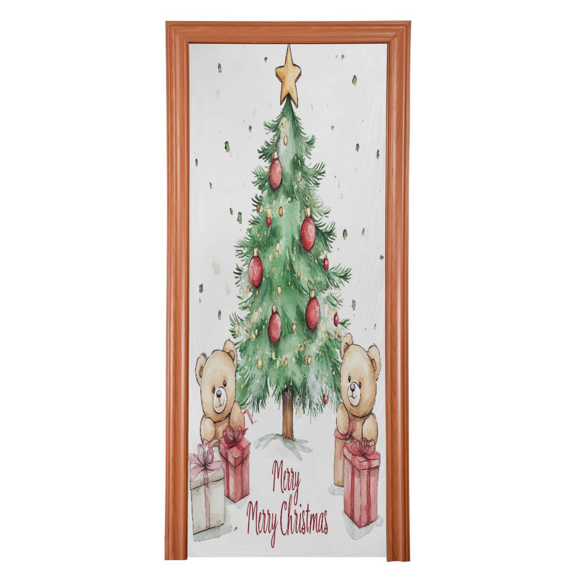 SEHANY Winter Christmas Tree Door Cover Outdoor Decor, High Stretch Fabric Christmas Front Door Cover Christmas Banner Door Cover for Front Door Festive Party Home Decor 32 * 79inch
