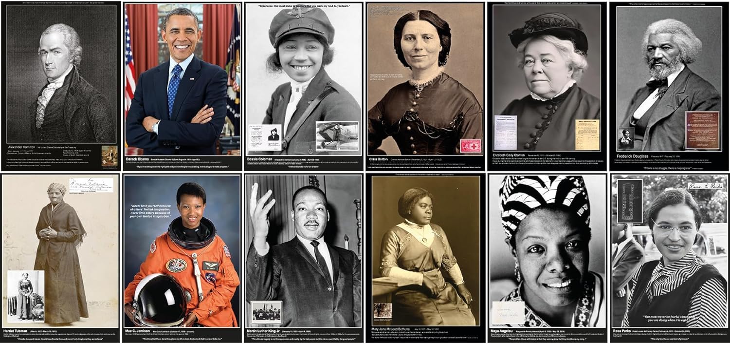 Tiger Moon Set of 12 African American Heroes Inspirational Posters - Size - 11.6 x 16.5 Inches - Classroom Display and Bulletin Board Pack
