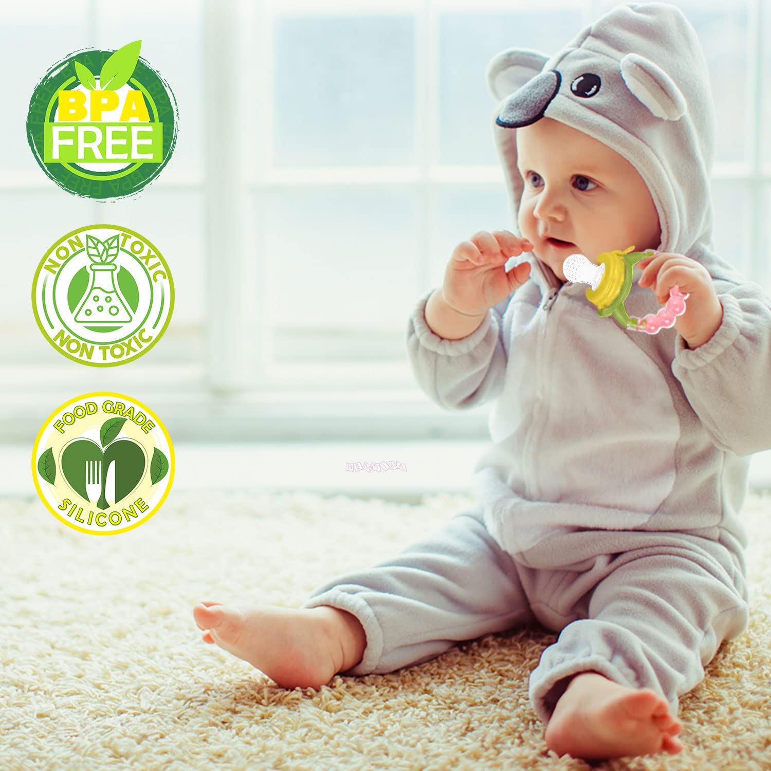 Bembika Baby Nibbler Ring Pink Color, Baby Nibbler Pacifier, Baby Pacifier  Food Nibbler, Baby Feeding Accessories Large Size (9-12 Months Baby)