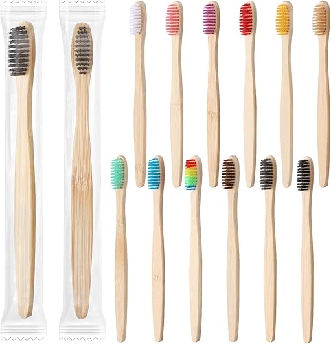 Sieral 12 cepillos de dientes de bambú de carbón, cepillos de dientes de cerdas suaves, cepillos de dientes manuales naturales para niños pequeños,