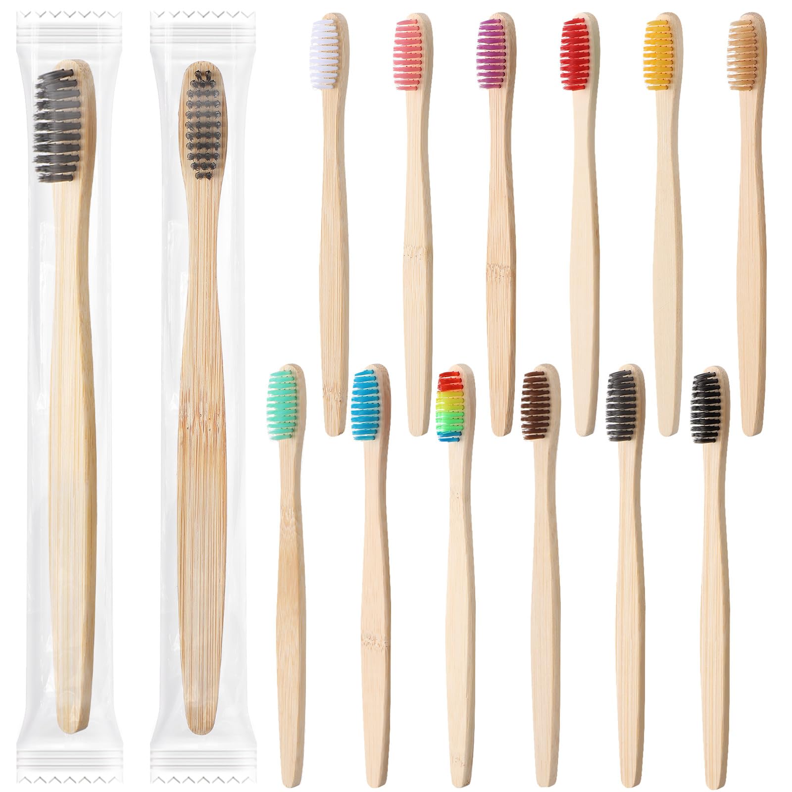 Sieral 12 Pcs Bamboo Toothbrushes Bulk, Soft Bristle Bamboo Toothbrush, Individually Wrapped for Adults Travel Family Hotel Party, 7 Inch 12 Color