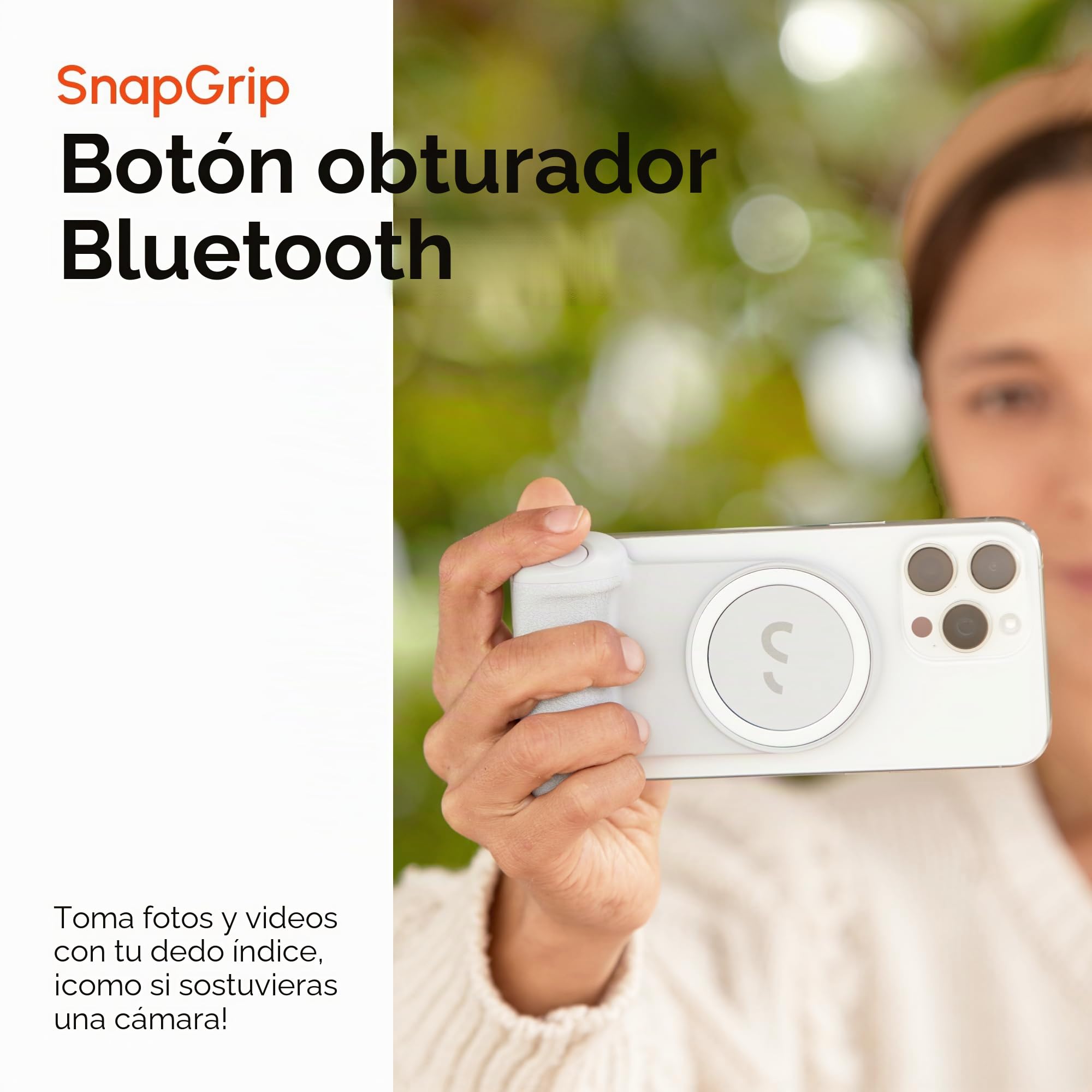 ShiftCam SnapGrip Pro - Agarre de batería móvil con botón de obturador inalámbrico - Soporte magnético que se ajusta a cualquier teléfono - Batería externa integrada con carga inalámbrica Qi 2 - Base
