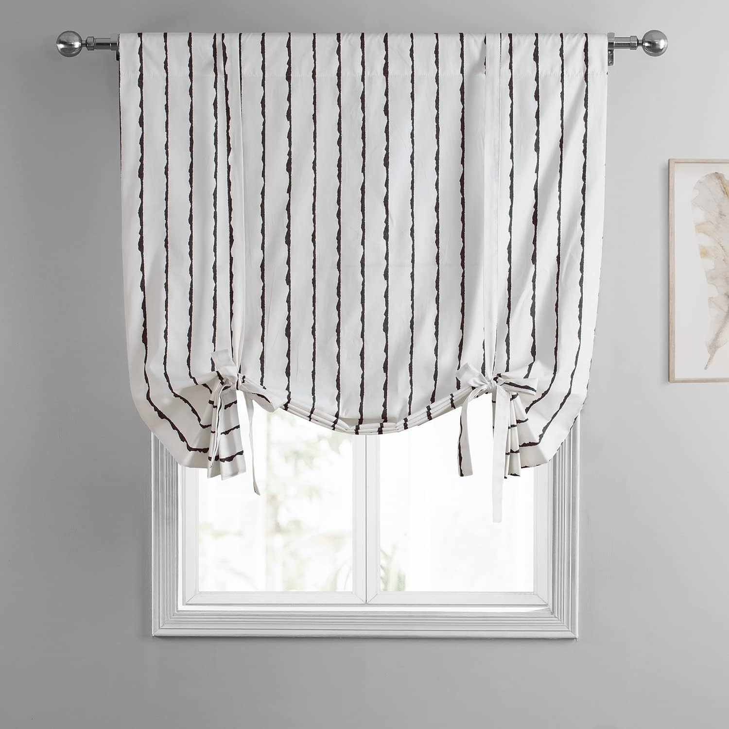 HPD Half Price Drapes Printed Cotton Room Darkening Tie Up Curtains for Windows - 46 x 63 Roll Up Balloon Curtain for Living Room, Kitchen (1 Panel), PRCT-TUD213C-63, Sharkskin Black Stripe