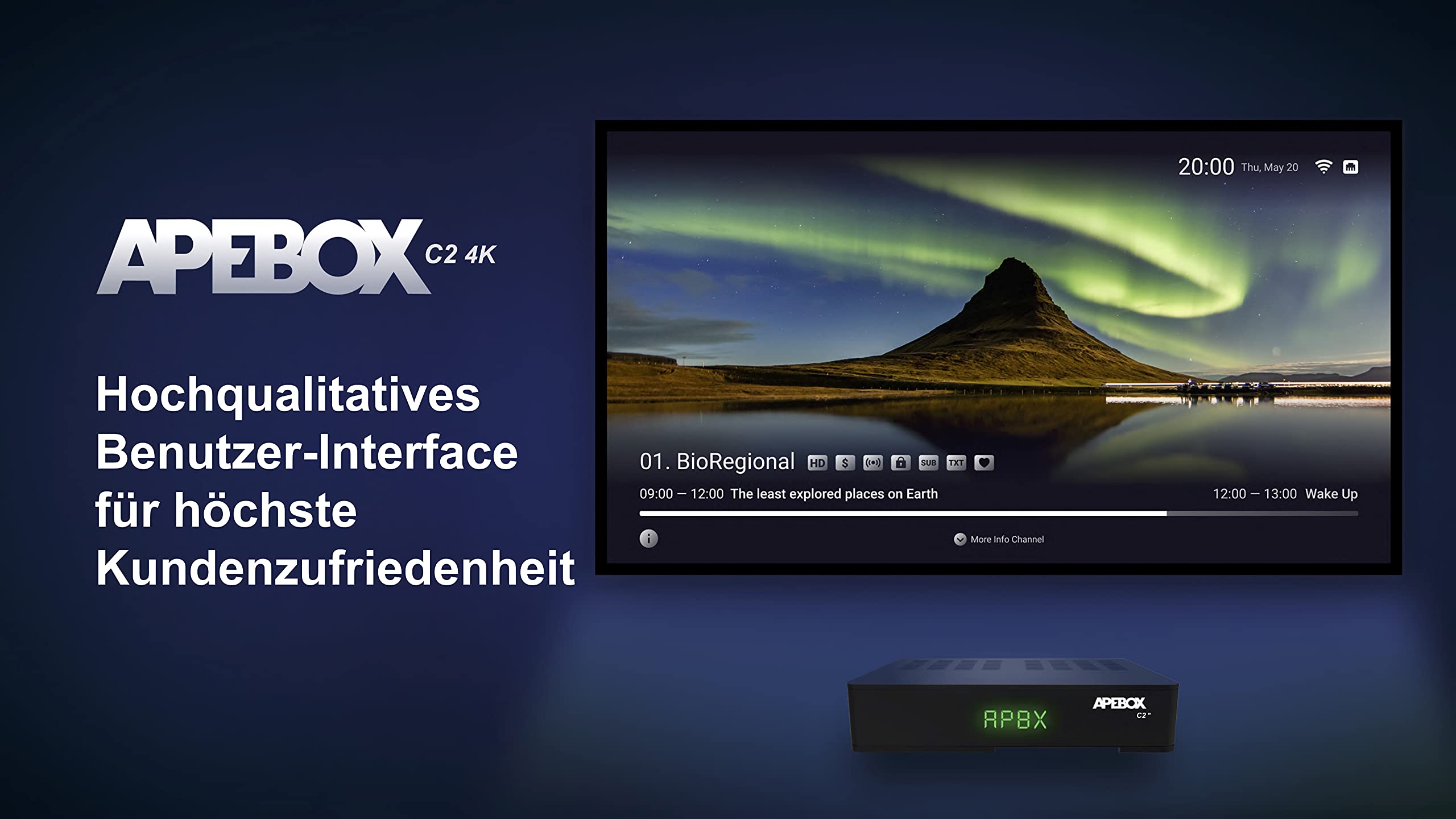 Apebox C2 4K UHD 2160p Combo Satelliten DVB-S2X & DVB-T2/C Multistream Receiver (1x DVB-S2X, 1xDVB-T2/C, 1x USB2.0, 1x USB3.0, HDMI, LAN, Kartenleser, YouTube) Schwarz