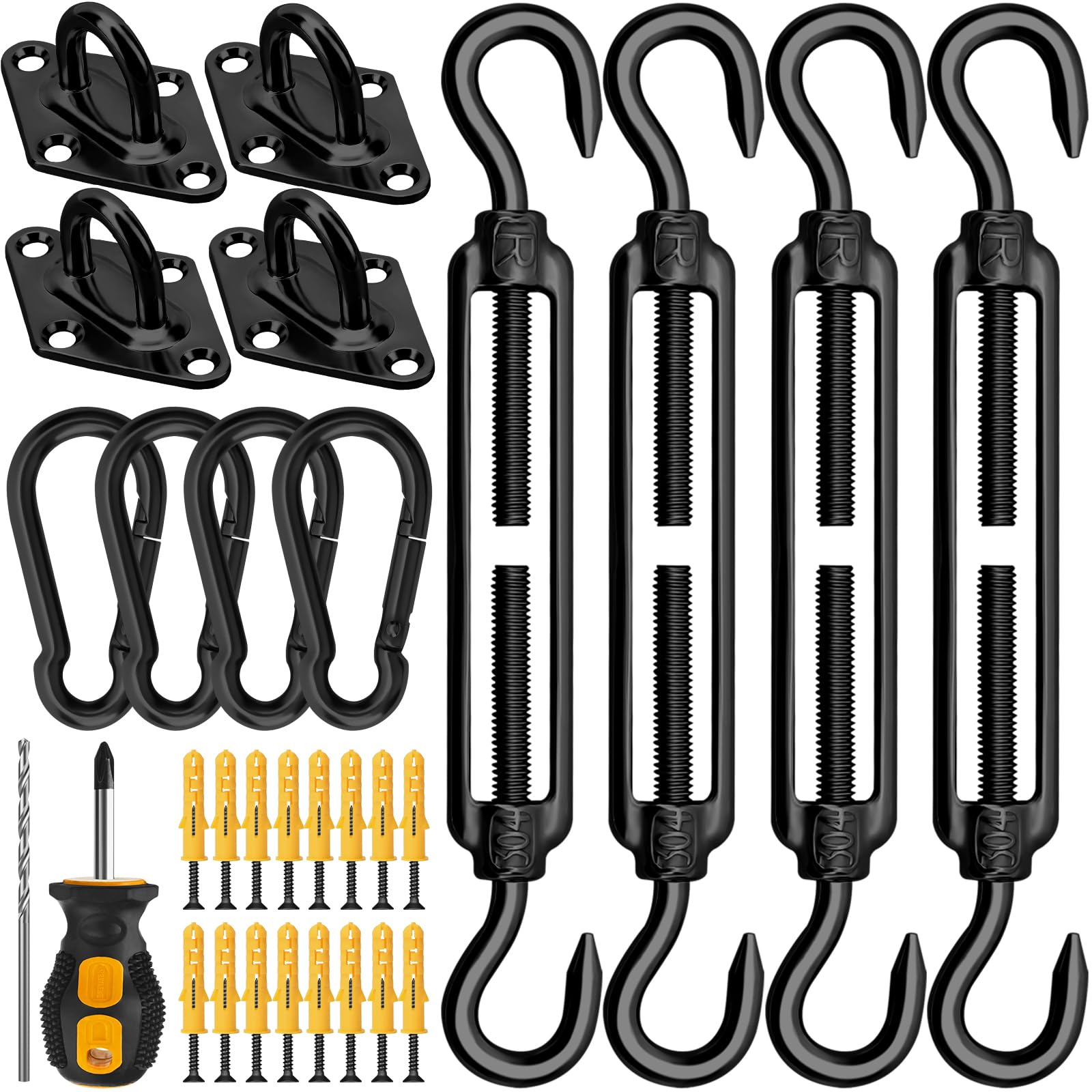 HYASIA Shade Sail Hardware Kit, 46 Pcs 6-Inch 304 Stainless Steel Heavy Duty Canopy Installation Set for Triangle &amp; Rectangle Sun Shade Sail, Ideal for Outdoor Patio Garden Backyard