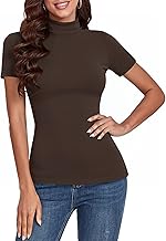 Totatuit T-Shirt Femme à Col Roulé Côtelé Manches Courtes Haut Ajusté Slim Fit en Coton Stretch Style Décontracté Chic Basique