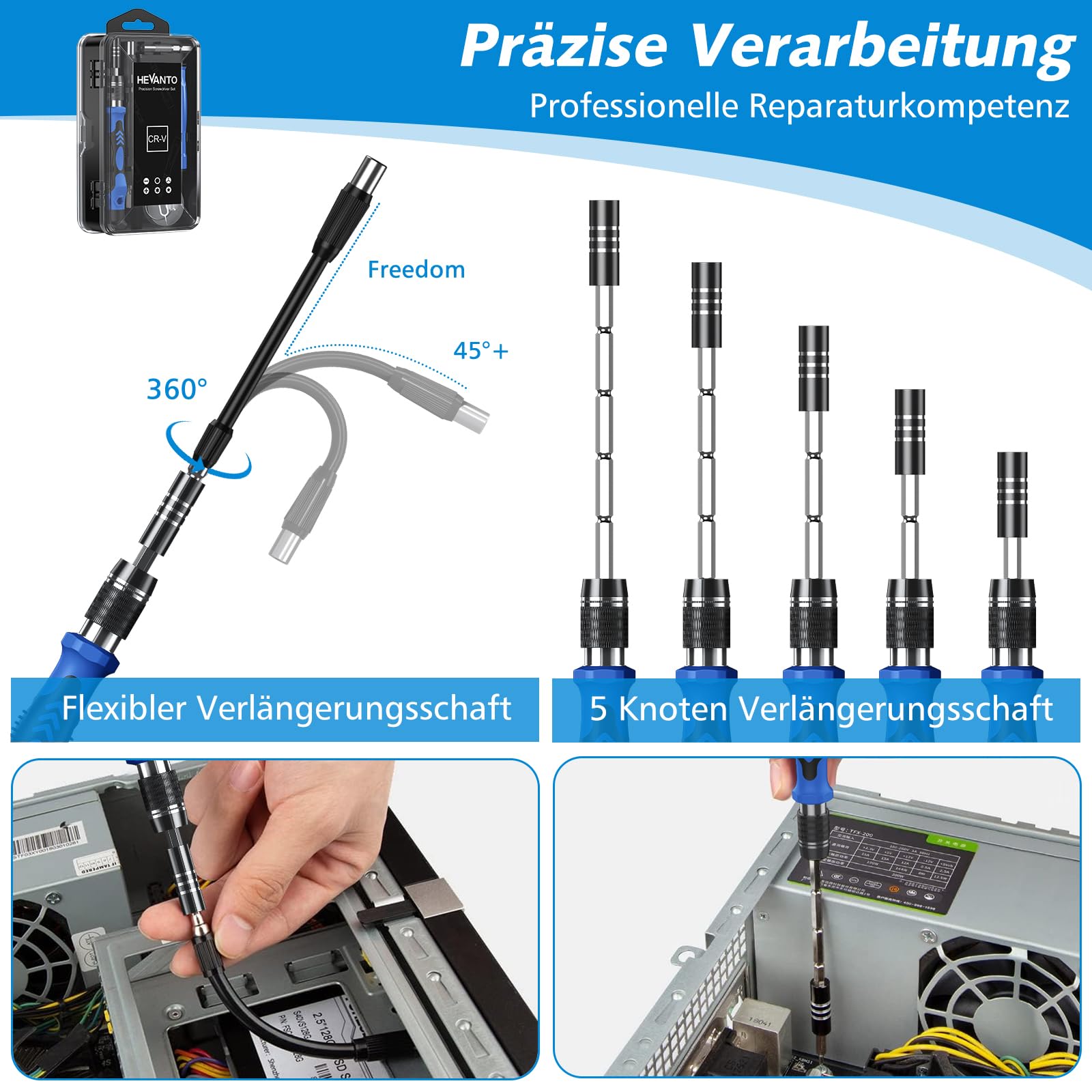 Hevanto Set di cacciaviti di precisione 130 in 1, con custodia e manico antiscivolo, kit di riparazione fai da te per smartphone, computer portatili, orologi, occhiali, cacciavite per PC