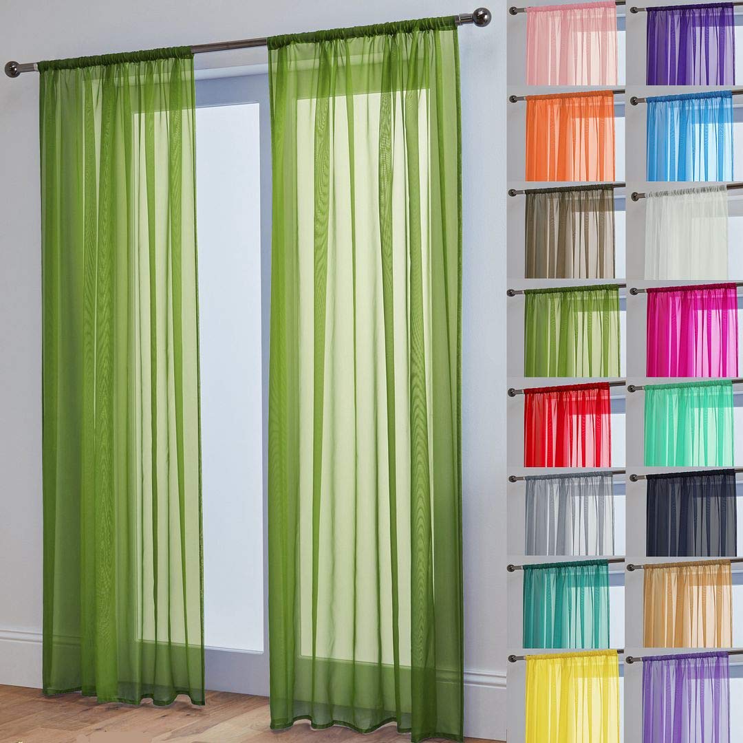 John Aird Lucy Voile Curtains - Rod Pocket Slot Top - Pair Net Curtains - 2 Panels (Lime, W 58" x L 72") โ image 1