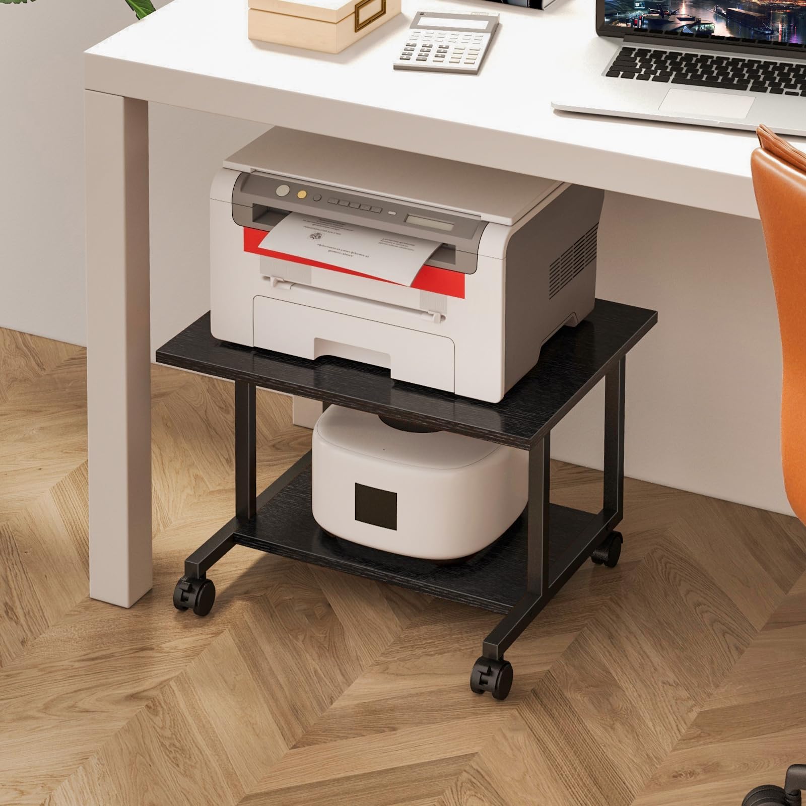 Livofloral Support d'imprimante, Chariot Industriel à 2 Niveaux avec étagère, étagère de Rangement pour Bureau et Maison, Noir