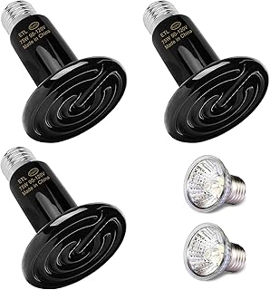 75W 3 Pack Infrared Ceramic Heat Emitter Reptile Heat Lamp Bulb With 2 Pcs 50W UVA&UVB Full Spectrum Reptile Heat Lamp Sun Lamp Sunbathe Spot Basking Bulb for Lizard Coop Snake Chicken Aquarium Turtle