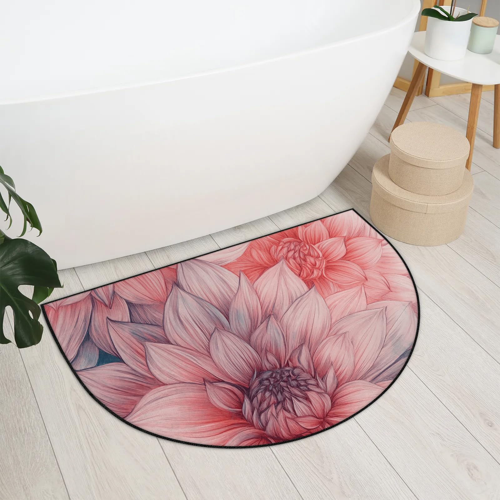 Amazon.com: Sabokido Pink Floral Dahlia Half Round Outdoor Mat