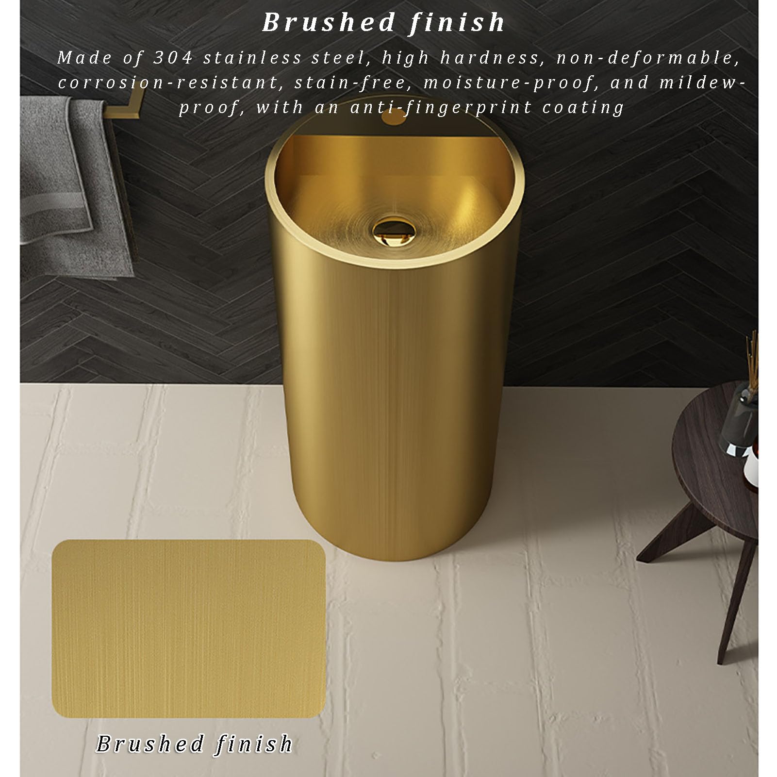 Lavabo Redondo con Pedestal, Lavamanos Independiente de Acero Inoxidable, Lavabo Comercial para Baño con Cubeta Profunda y Diseño Antisalpicaduras(39x39x80cm(15x15x31), A)
