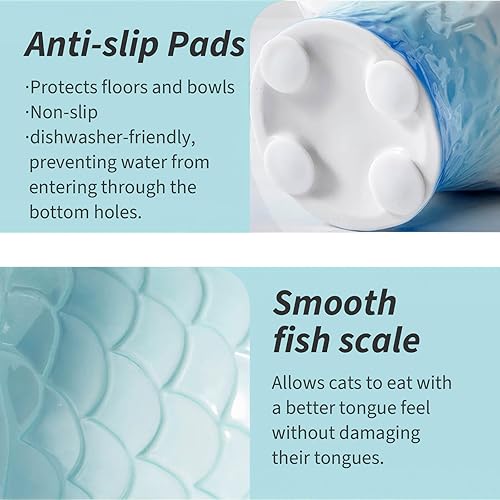 Miniatura 5 de Cuenco elevado de cerámica para gatos, poco profundo e inclinado, antivómitos y fatiga de bigotes, antideslizante, lindo cuenco de alimentación para
