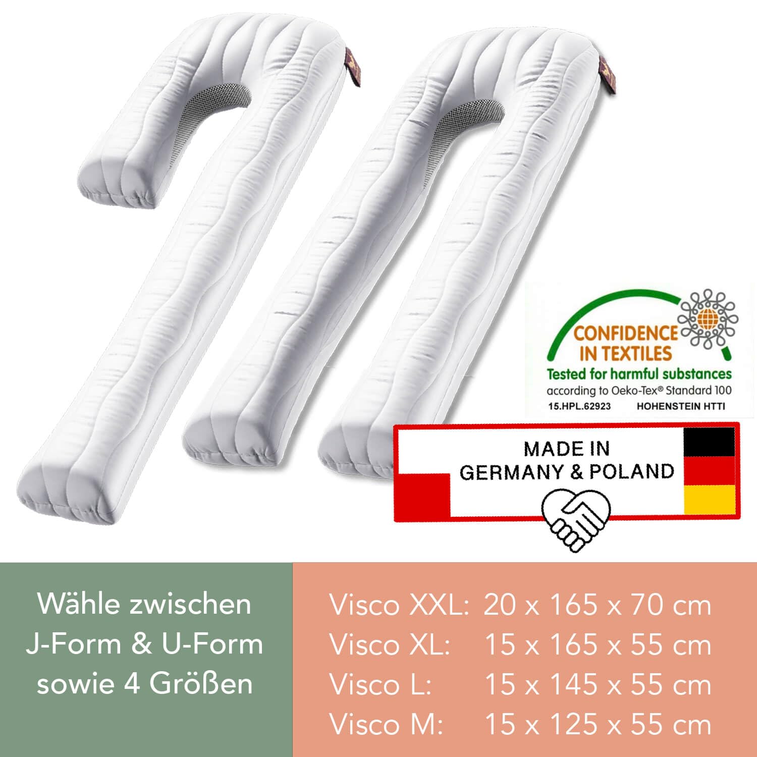 Traumreiter Schwangerschaftskissen Visco XXL langes Wendekissen Memory Foam [orthopädisch] + Watte | Schwangerschaft Kissen zum Schlafen, Stillkissen Schwanger mit Bezug Silber, Ergonomie Zertifiziert