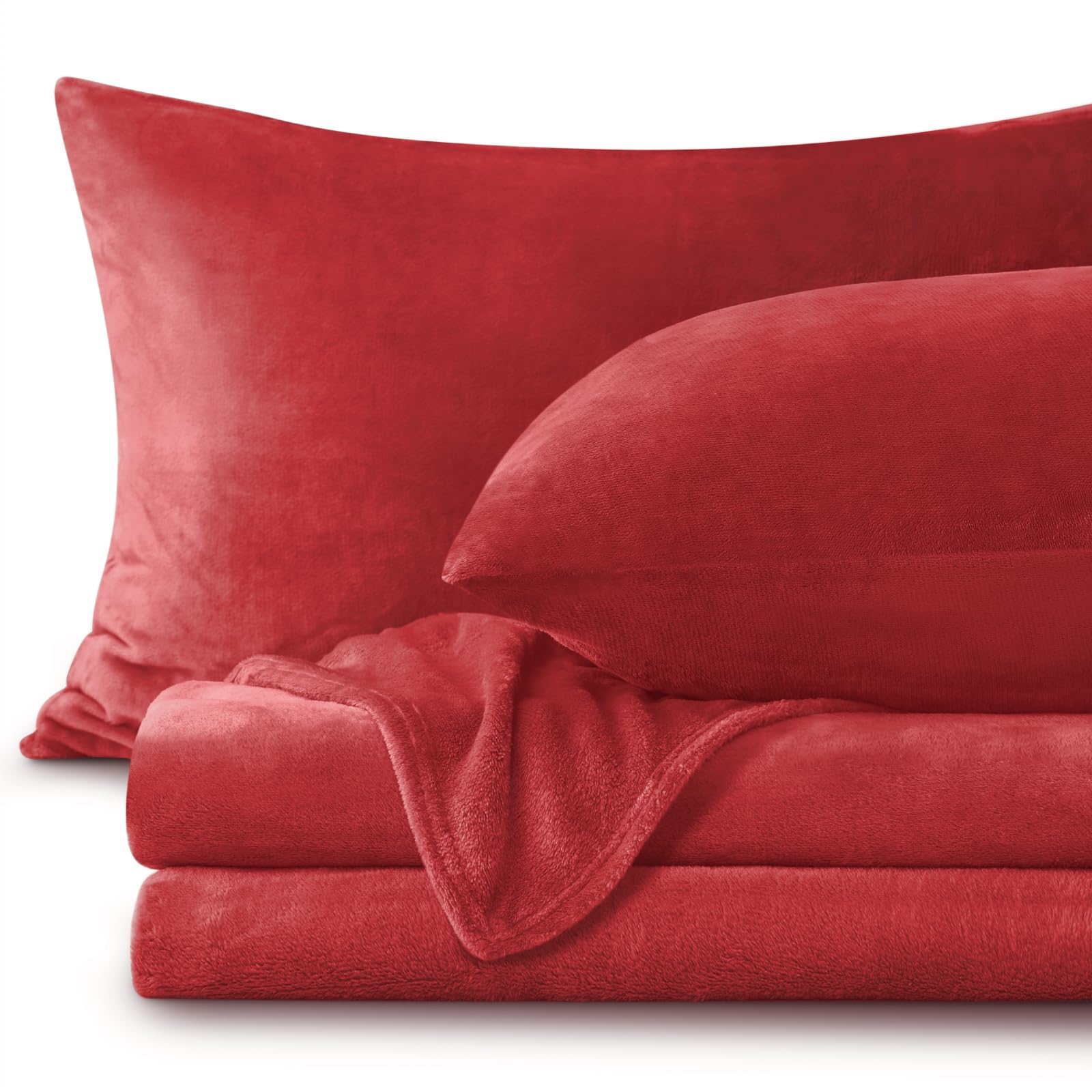 BEDELITE Flannel Sheets Full Size, Red, 4 Pieces | Soft Double-Sided Plush Fleece Sheets, A Warm Fluffy Velvety Feel, 16 Inch Deep Pocket, Fuzzy Winter Gift and Decor