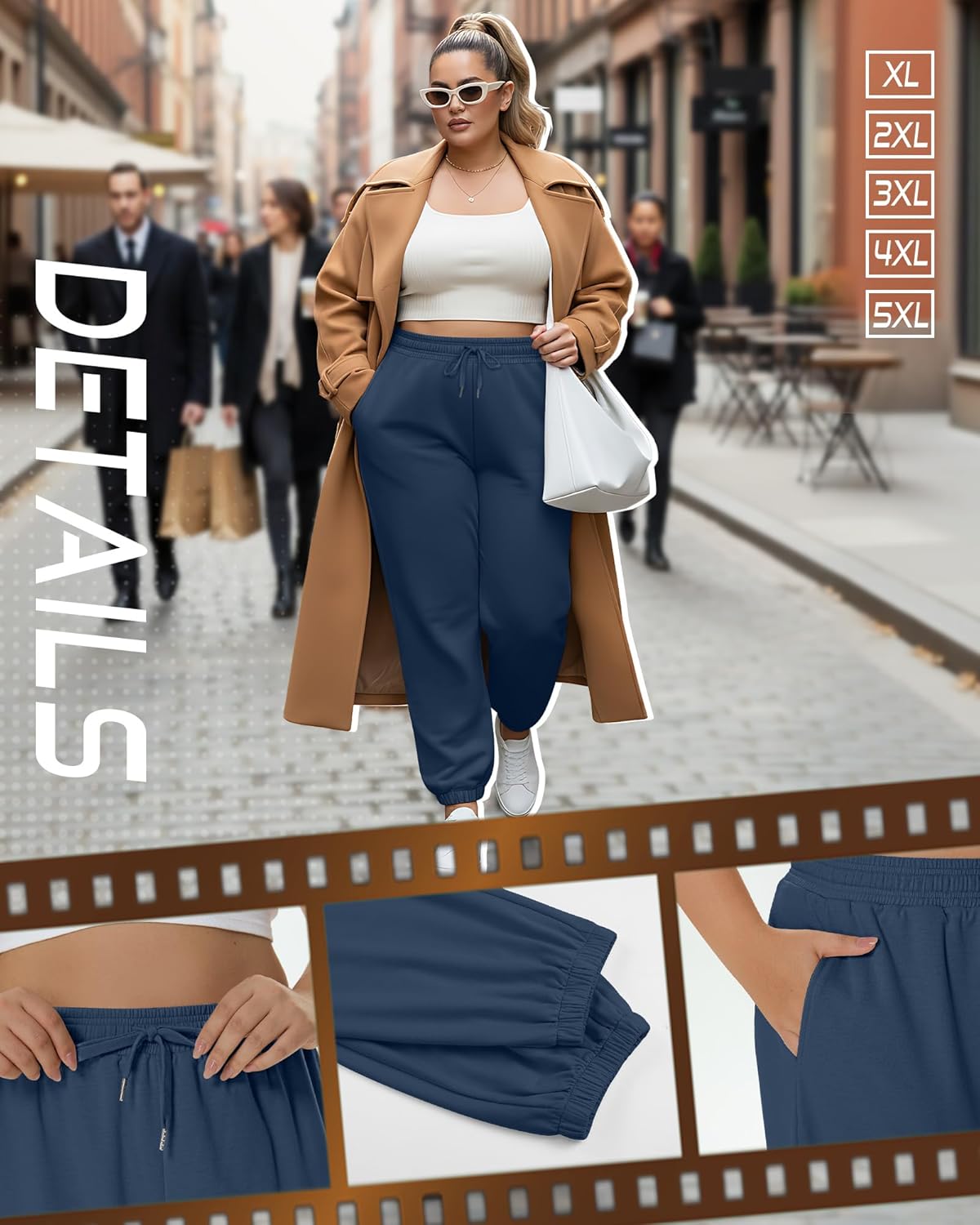 2 Pack Women's Plus Size Joggers, Drawstring Loose Baggy Sweatpants Cozy Athletic Casual Yoga Pants with Pockets - Image 4