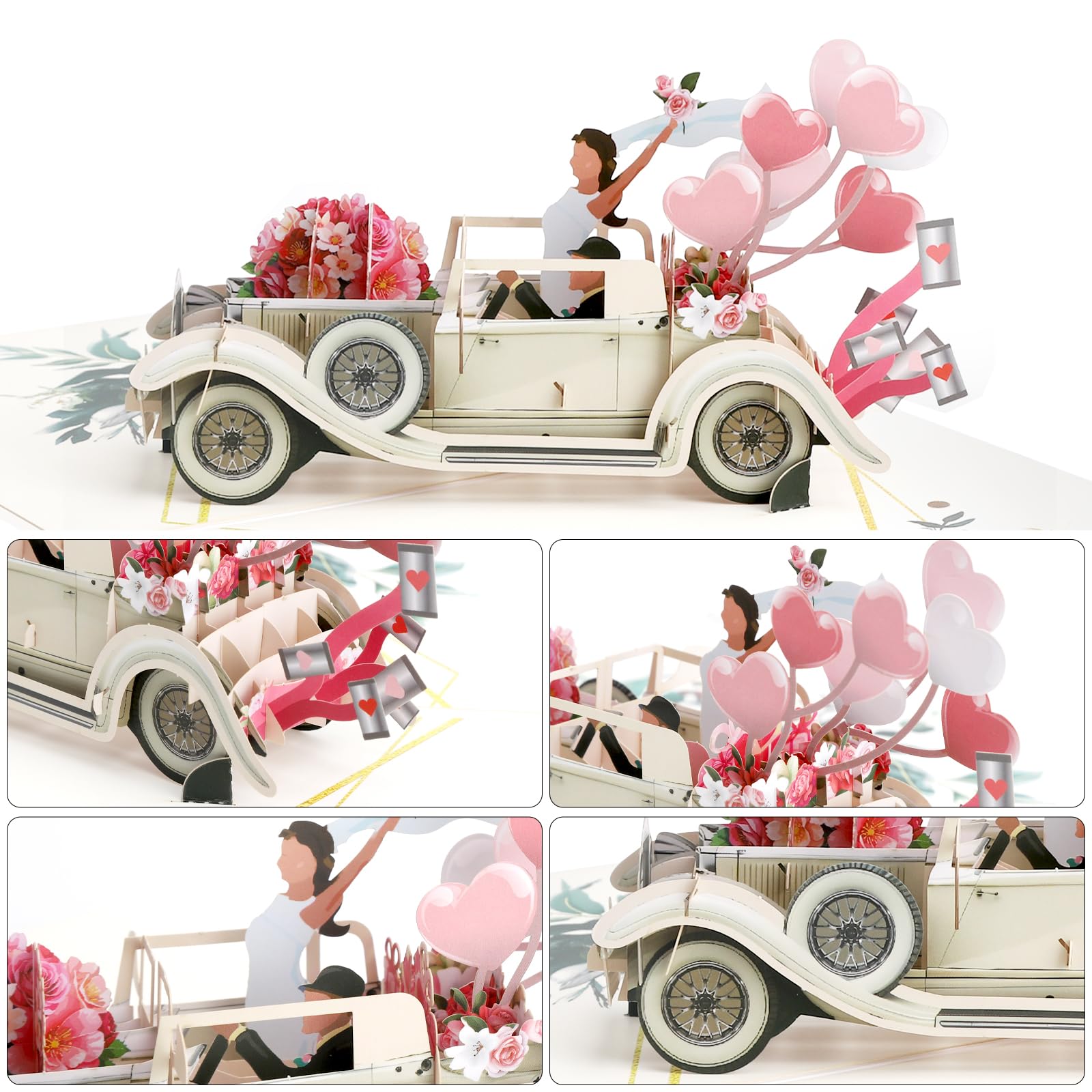 WBdesignz Biglietto D'Auguri Per Matrimonio Vintage Con Busta - Formato 12,5x12,5 Cm, Carta Premium 300 G/m², Motivo Romantico Con Arco Floreale