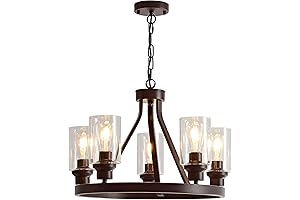 Farmhouse Chandelier Lighting Round 5 Lights Oil Rubbed Bronze with Glass Shade
