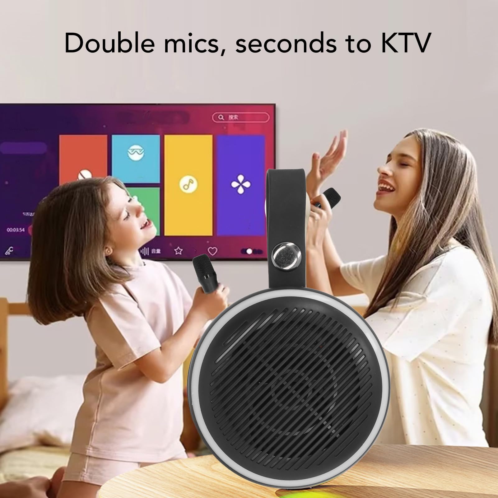 Mini Set Karaoke, Altoparlante Portatile con 2 Microfoni per Feste in Casa, Campeggio All'aperto (Black)