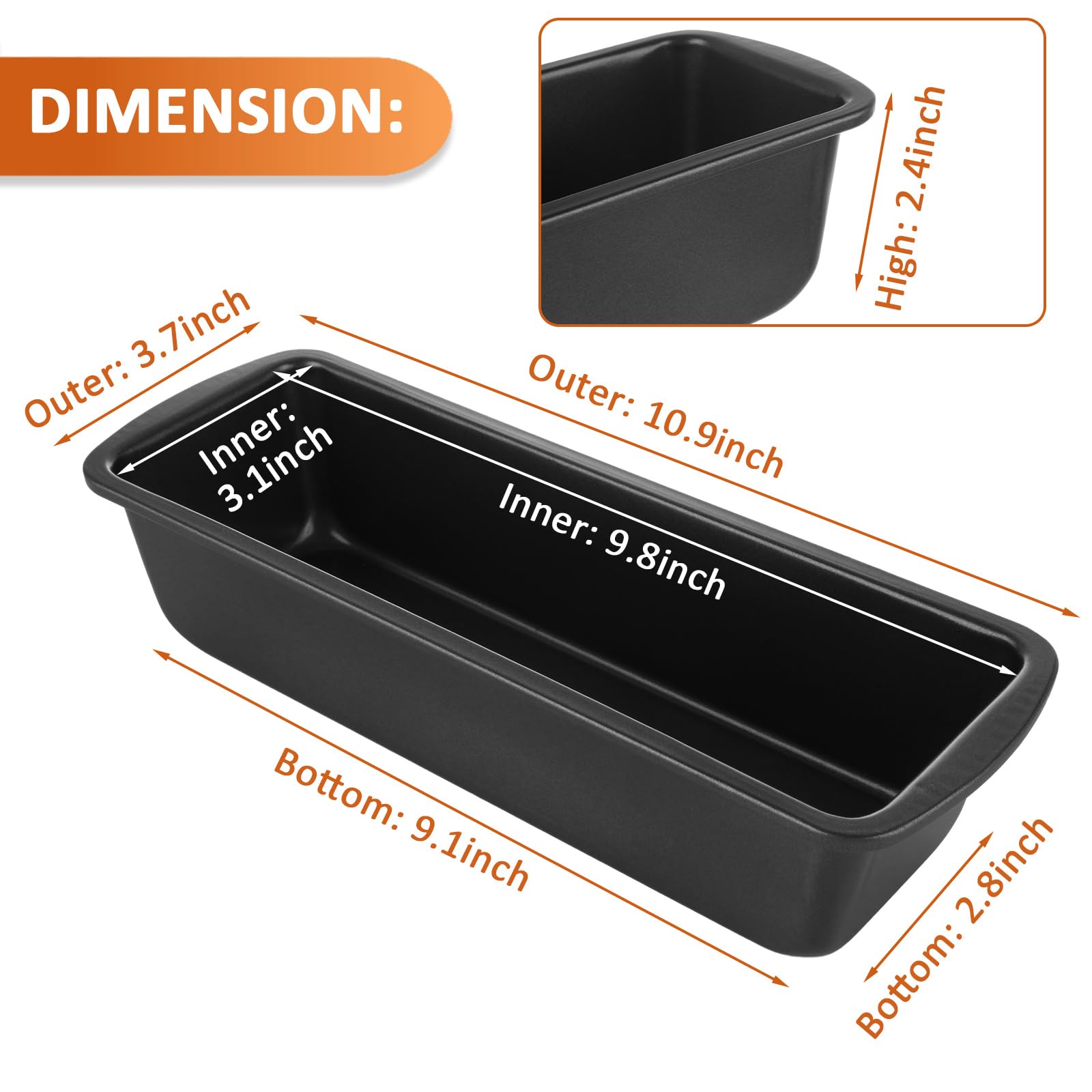 AKOLAFE Paquete de 4 moldes grandes antiadherentes para pan de plátano de 10.9 x 3.7 pulgadas para hornear pan casero para horno, molde de metal para pan de carne, moldes para sándwich, pan, moldes