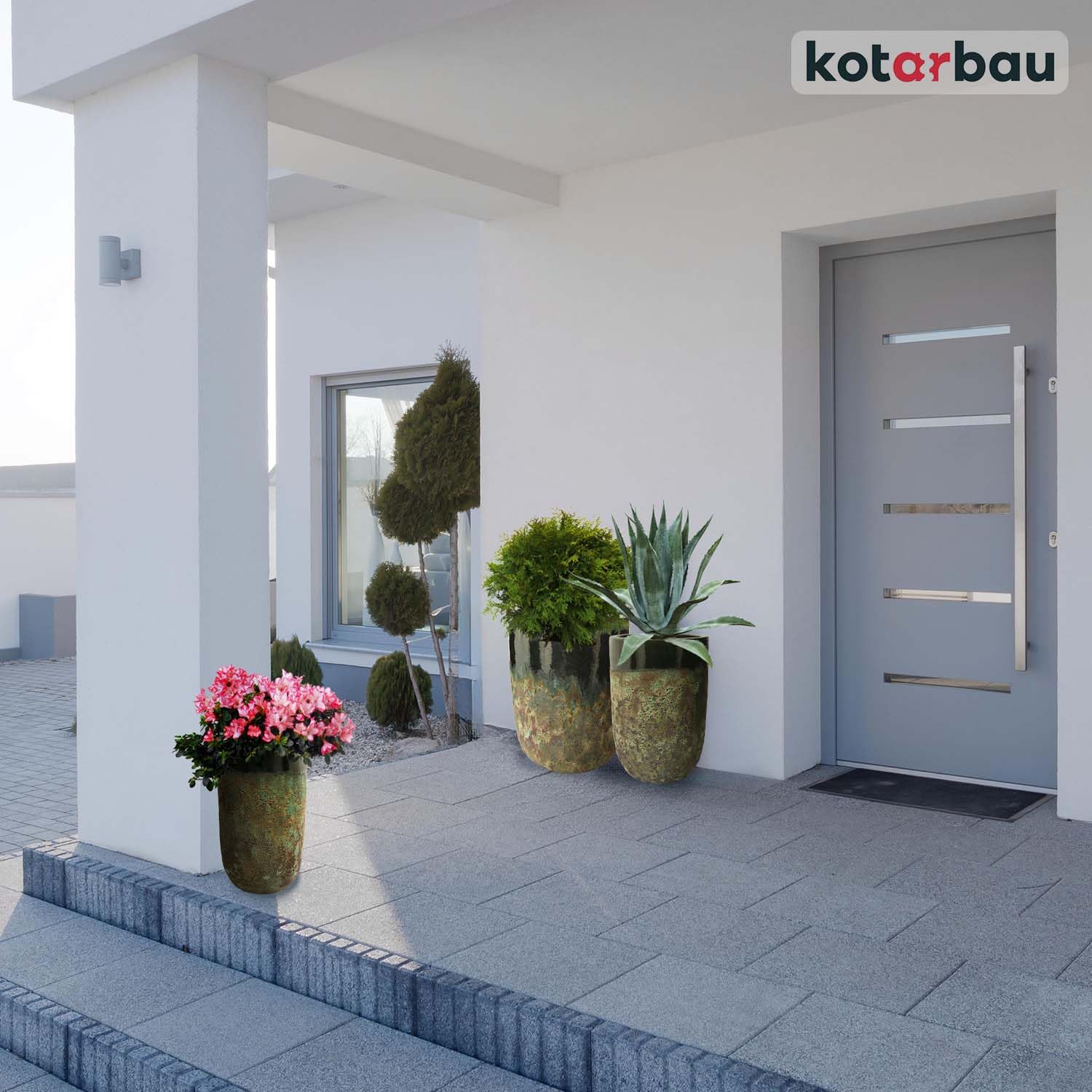 KOTARBAU® Donica Ceramiczna ⌀ 35 cm Doniczka Mrozoodporna Zielona Donica z Odpływem Wody Ozdoba Do Salonu Na Taras Nowoczesna Handmade Rękodzieło