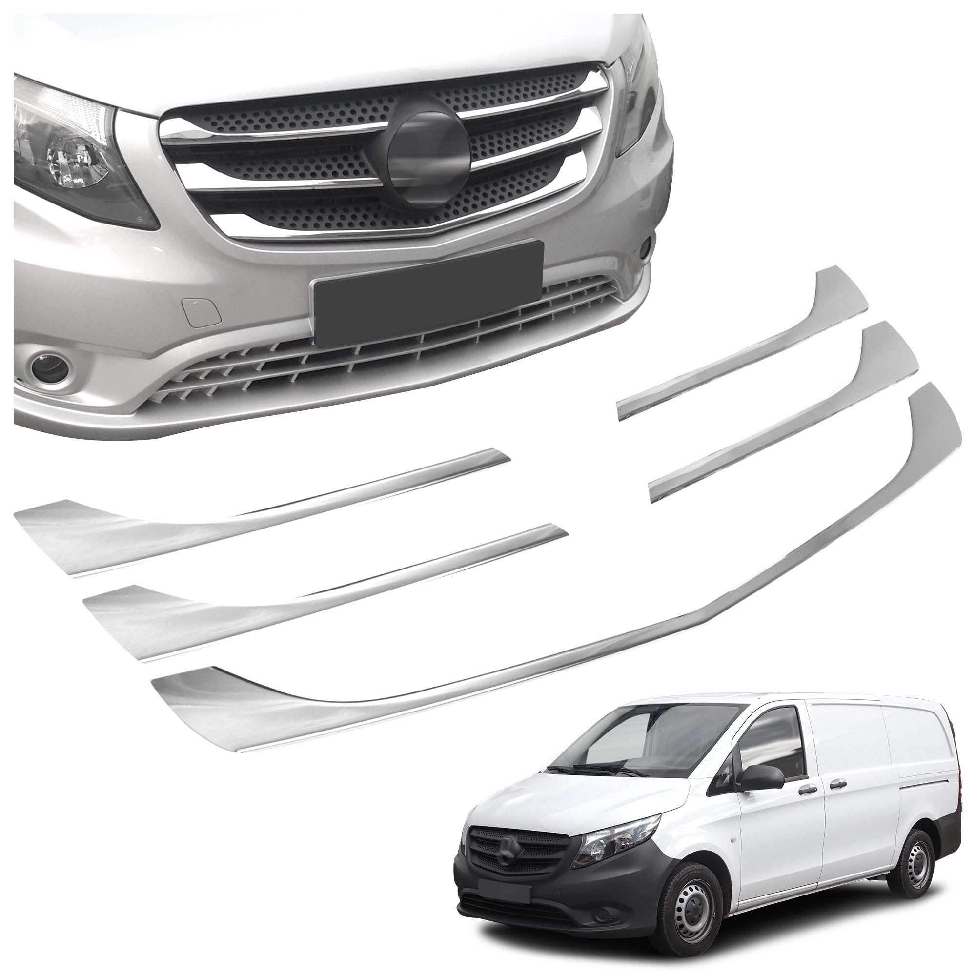 CHROMEMASTER | Compatibile con Mercedes Vito W447 2014-2019 | Profili per Griglia Anteriore; Modanature per Griglia del Radiatore; Acciaio inossidabile Lucidato | Nuovo, Attraente Aspetto dell'Auto
