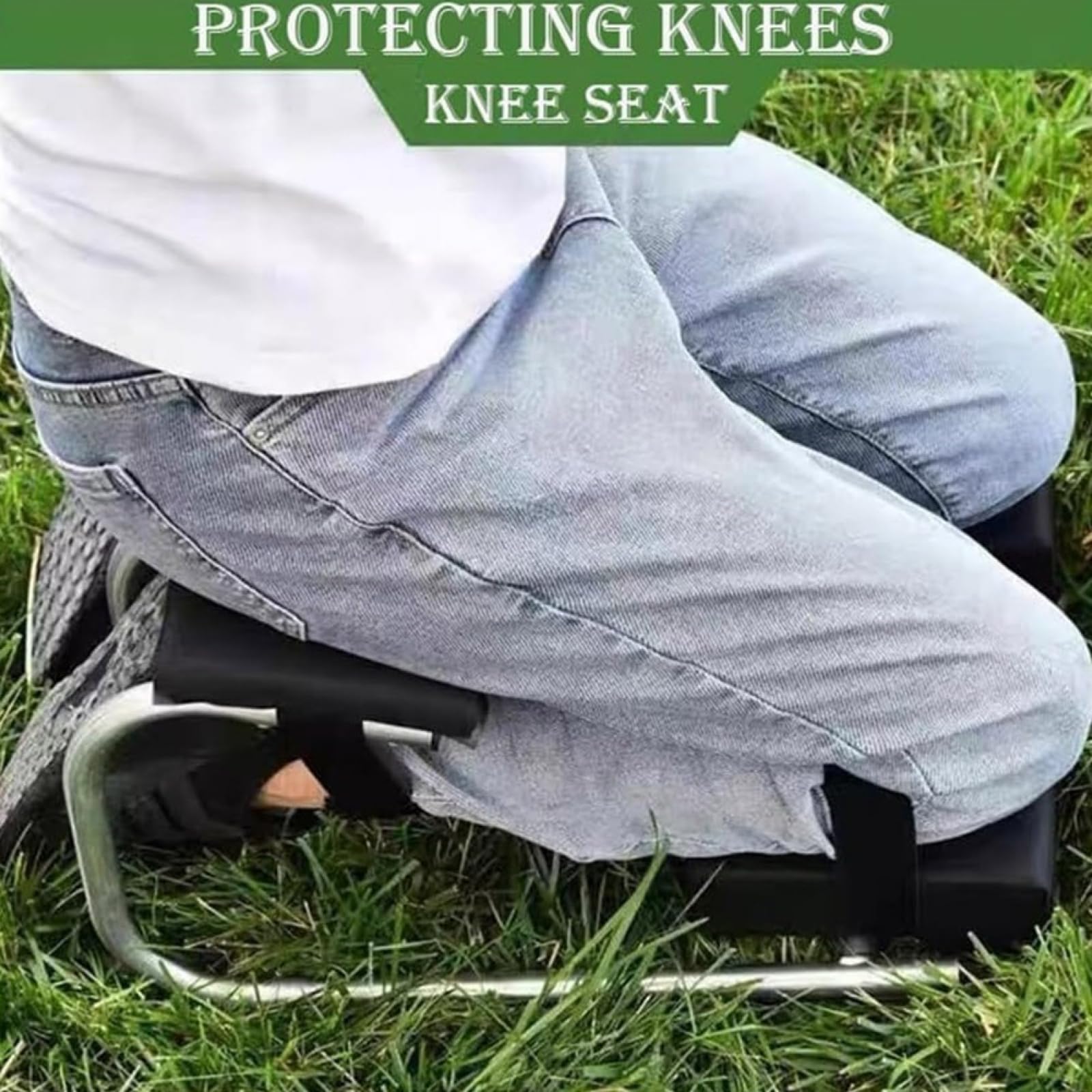 Seduta ergonomica per giardinaggio, ginocchiera con telaio in metallo, protezione ginocchio per artigiani e giardinieri, colore nero