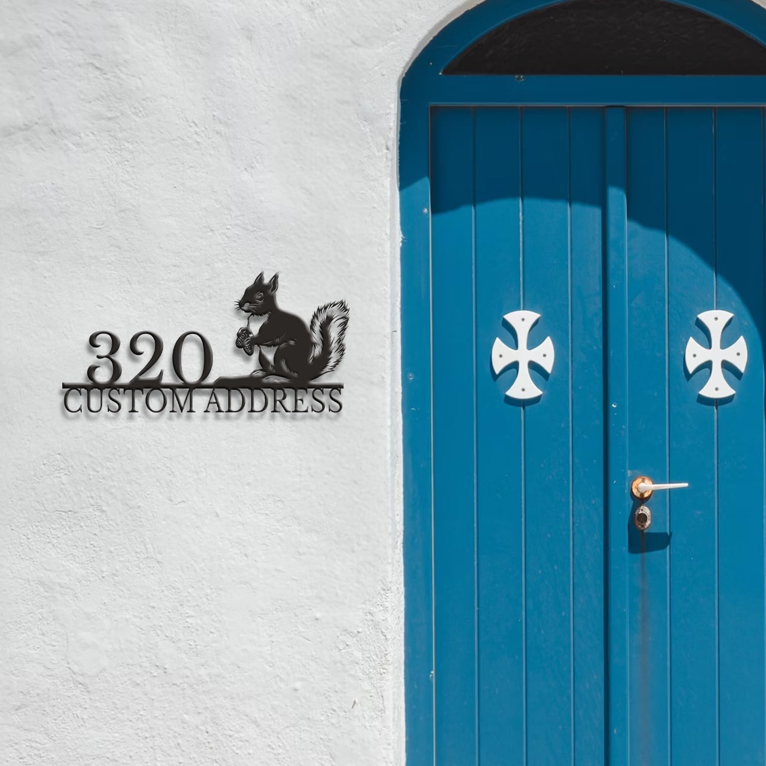 Personalized Squirrel House Number Sign, Custom Squirrel Nut Gathering Address Plaque, Outdoor Yard Art, Garden Animal Decor, Rustic Front Door Display (Style-1)