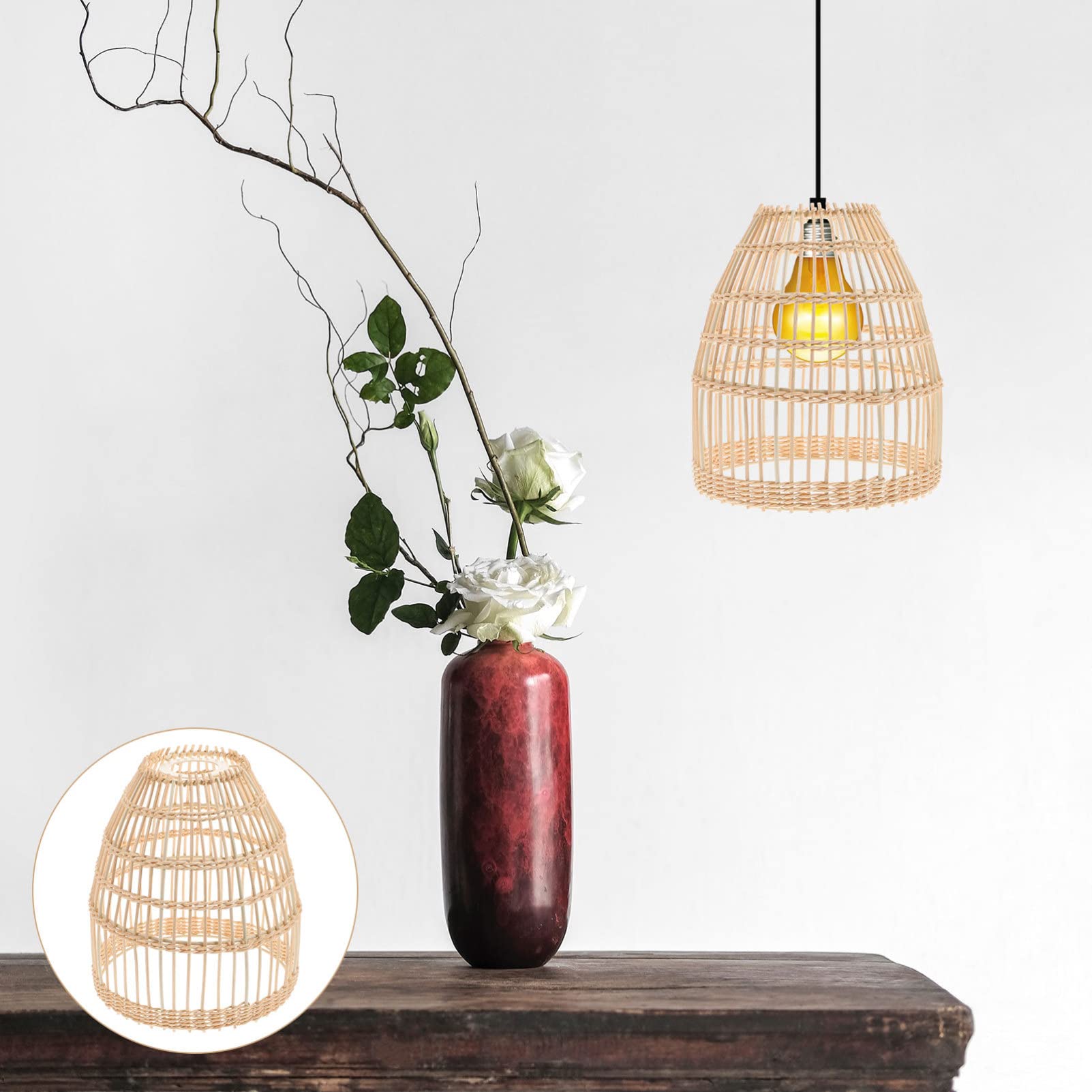 STOBAZA Paralume a sospensione in rattan, copertura per plafoniera, stile bohémien, per casa, camera da letto, ristorante, illuminazione diffusa decorativa naturale, 21 x 19 x 19 cm, confezione da 1