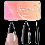 Ranrose Long Almond Nail Tips 240pcs Stiletto Soft Gel False Nails 12 Sizes Clear Full Cover Almond Shaped Press on Nail for Nail Extensions