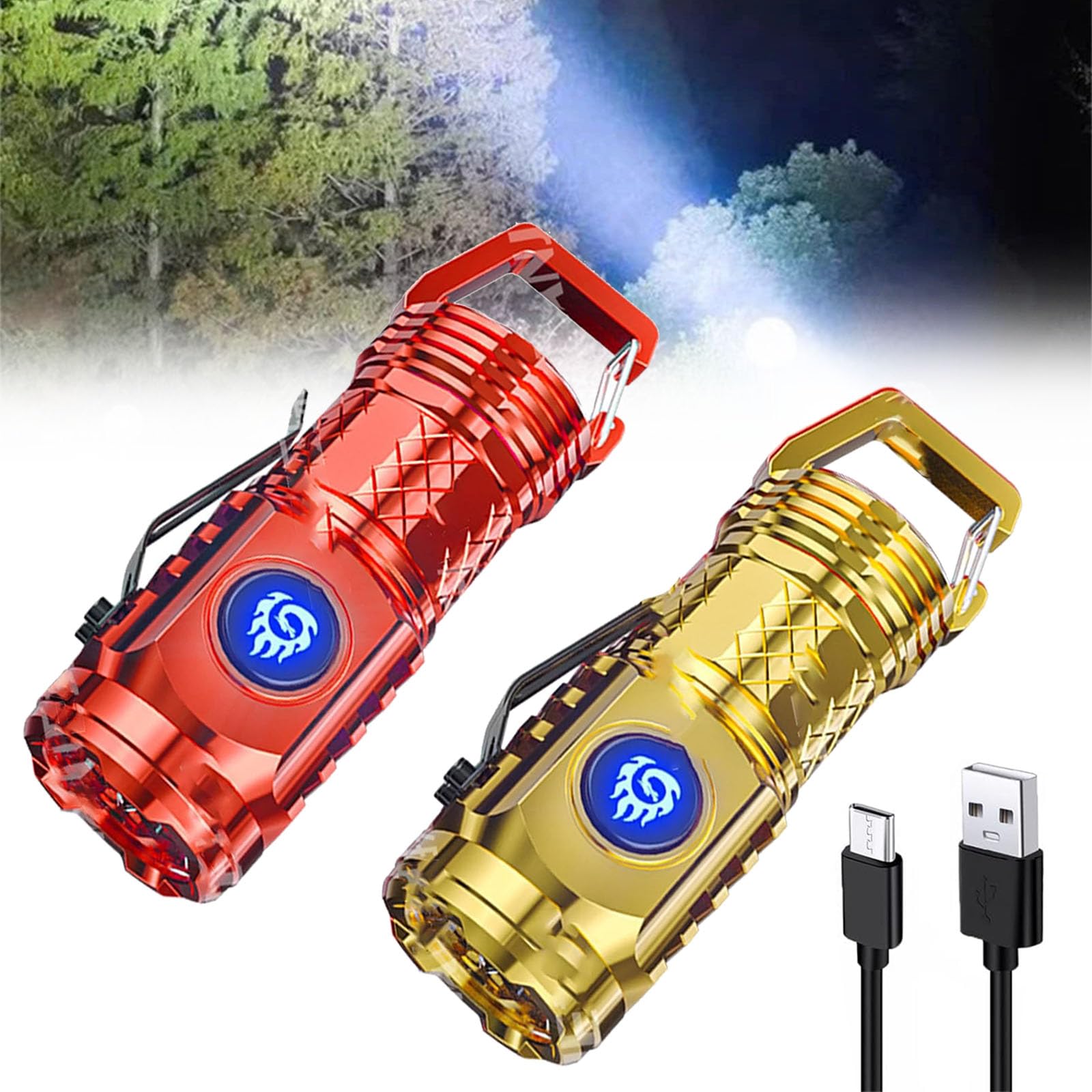 KCRPM German Three-Eyed Monster Mini Flash Super Power Flashlight, Original Three Eyed Monster Mini Flashlight, LED Thumb Flashlights 5 Modes Zoomable, High Lumens, Outdoor Home Emergency (2pcs A)