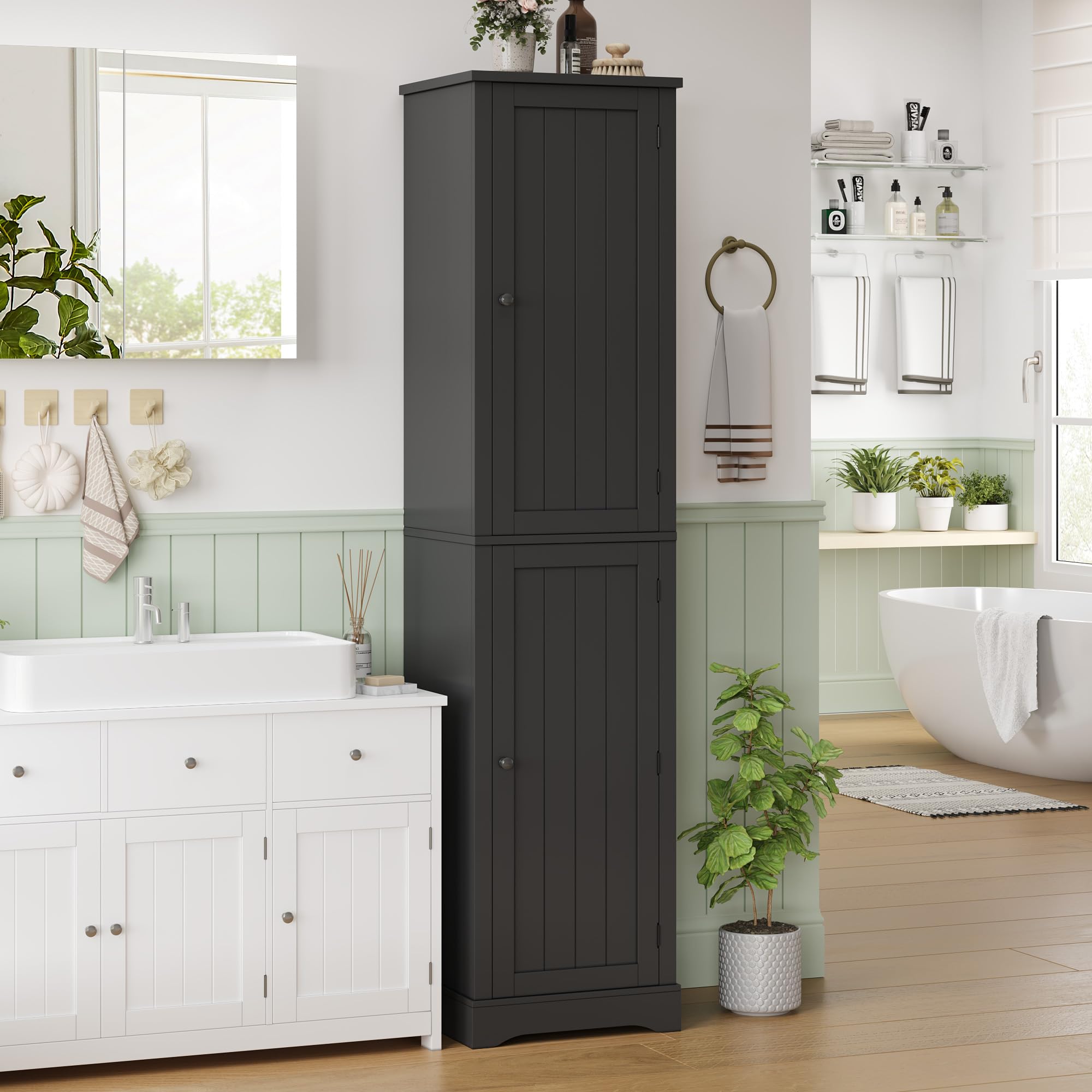 FOREHILL Meuble Colonne Salle de Bain Étroit avec 9 Étagères 40x30x180cm