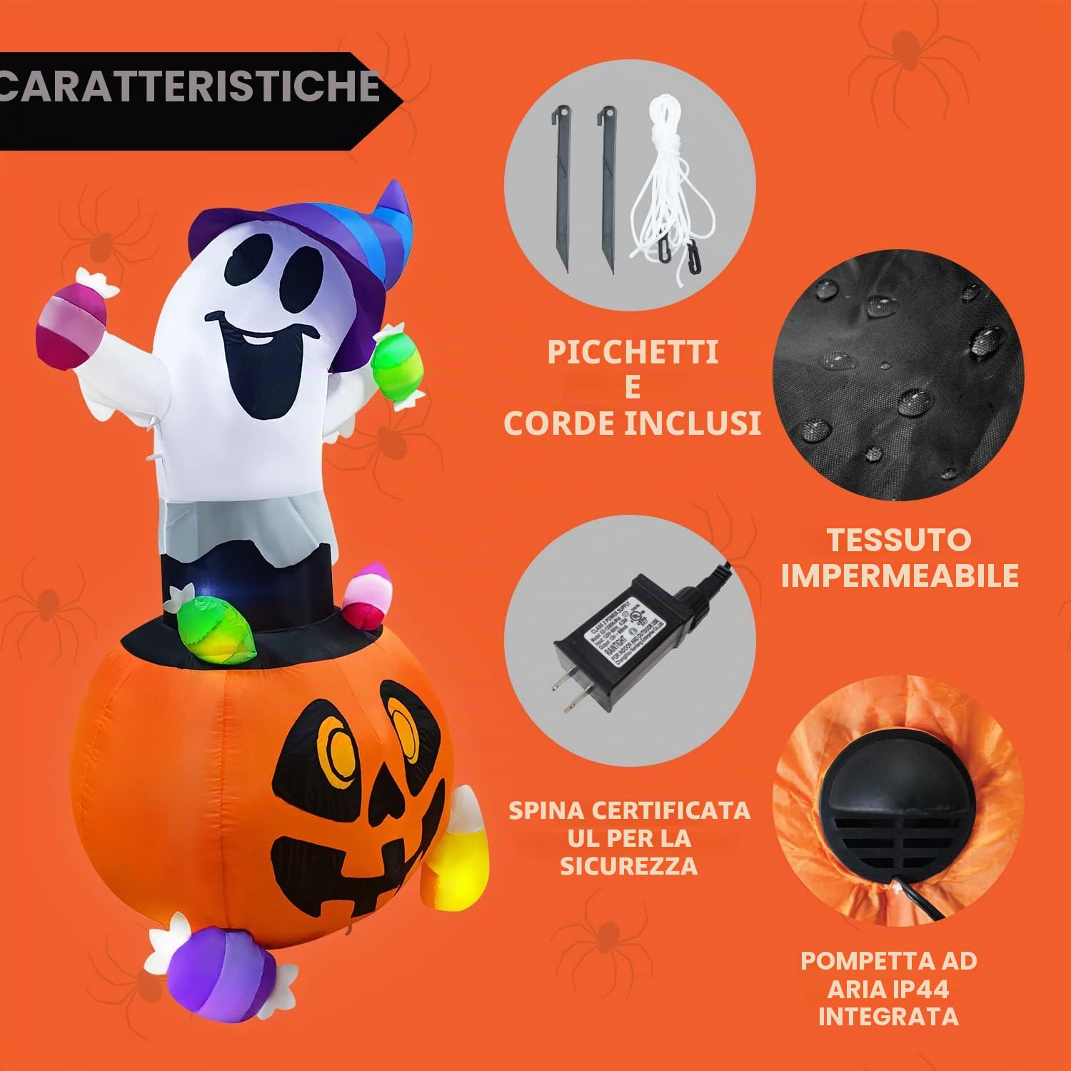 Joiedomi Decorazione gonfiabile per esterni con fantasma di Halloween, altezza 1,5 m, con luci LED, decorazione per cortile di Halloween per giardino