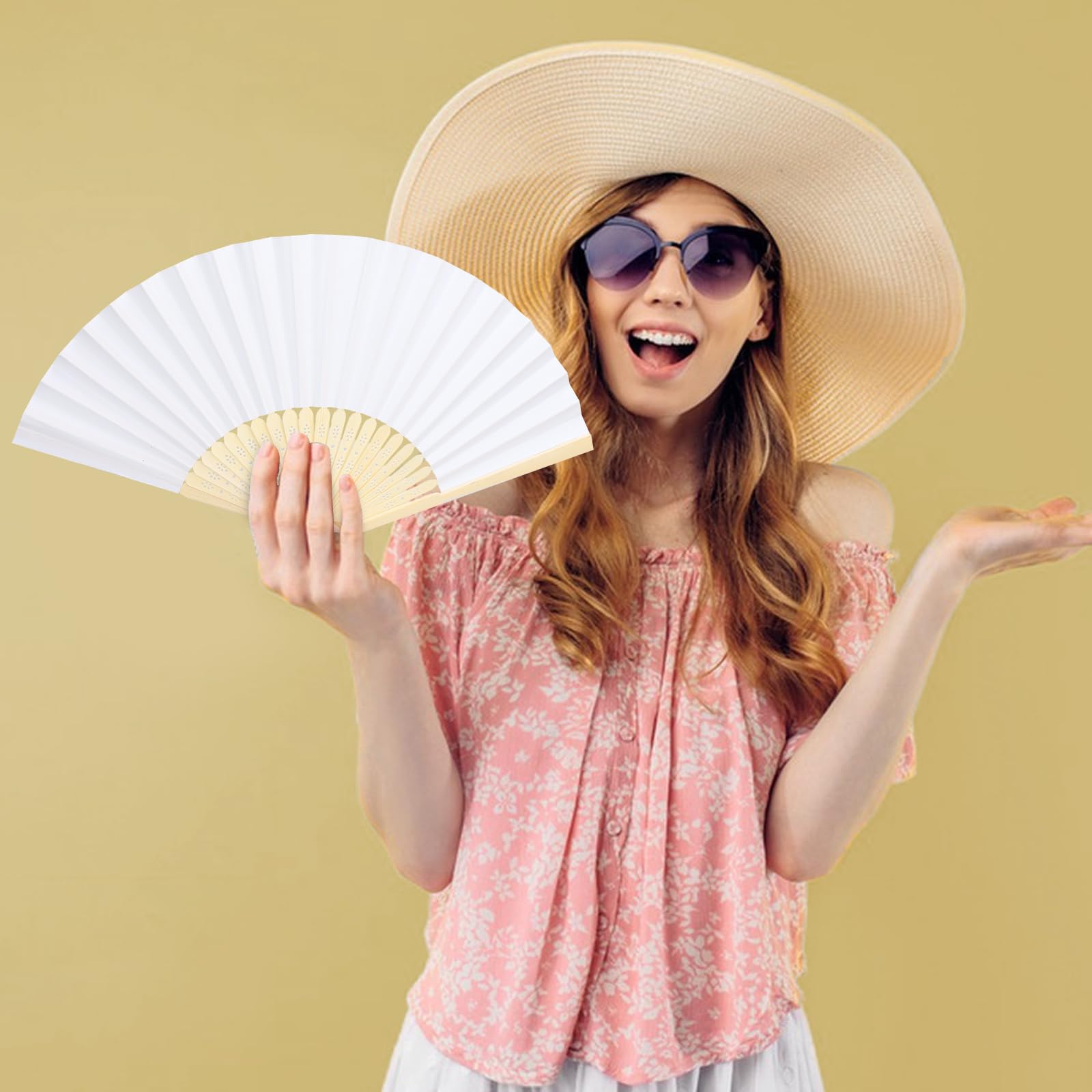 Handheld Fan SXUUXB Witte Handwaaiers, 50 Stuks, Papieren Waaiers, Bruiloft, Bamboe, Opvouwbare Papieren Waaiers, Handventilator, Gastgeschenk, Waaier Voor Bruiloft, Zomer, Feest, Verjaardag, Doe-het-zelf Wanddecoratie Opvouwbare Waaier Draagbaar