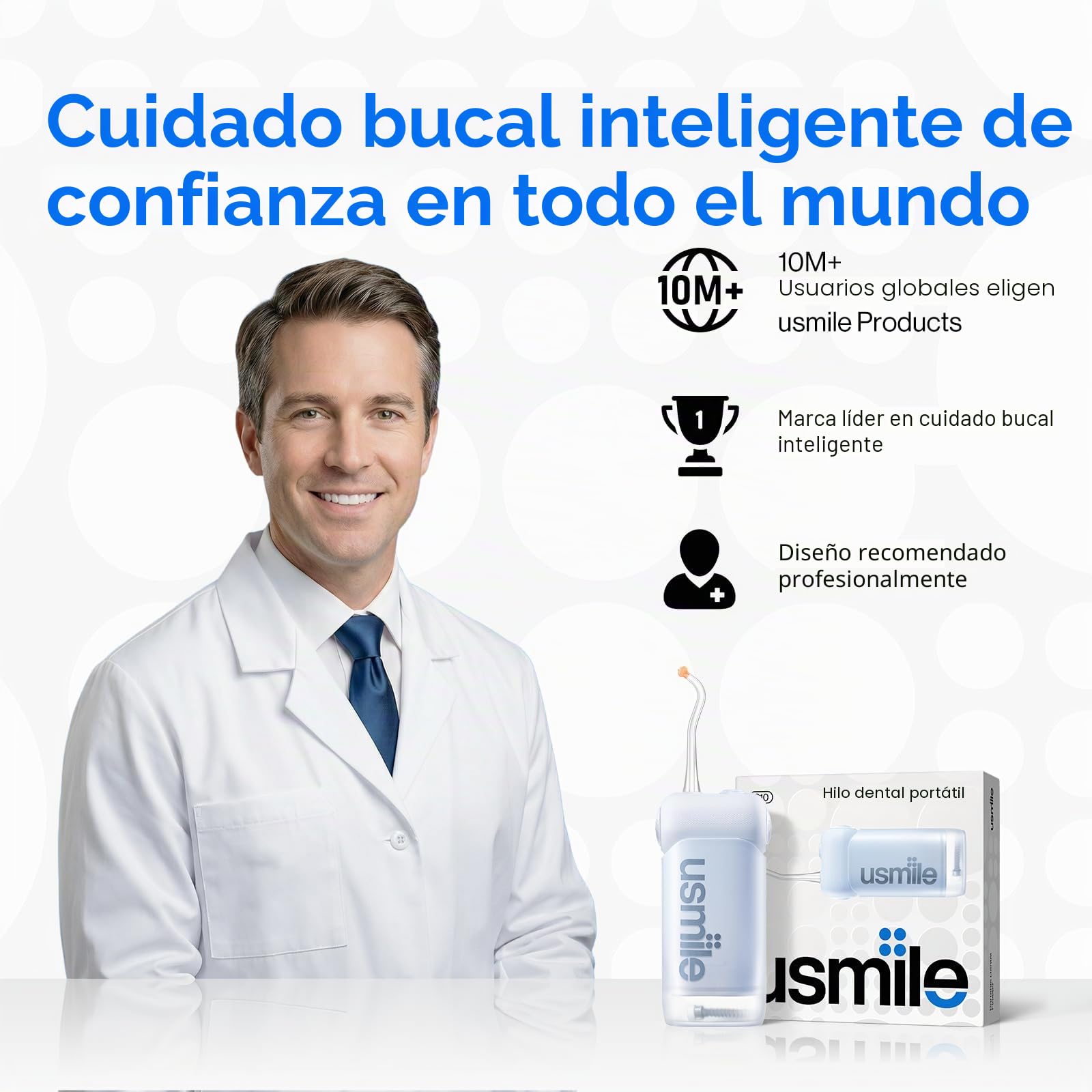 usmile Irrigador bucal portátil C10 – 95 días batería, 4 modos, depósito 180 ml, IPX7 resistente al agua