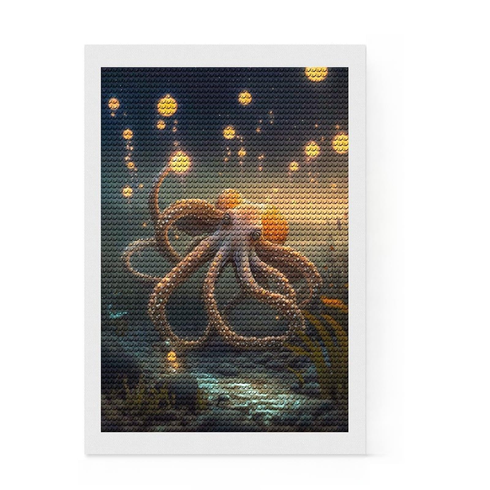 Junmoney Octopus Imaginative Diamond Art Canvas 8"x12", Birthday Gift, for Family Craft Time, with Tool Kit, Cosy Home Accent, Full Kit Included