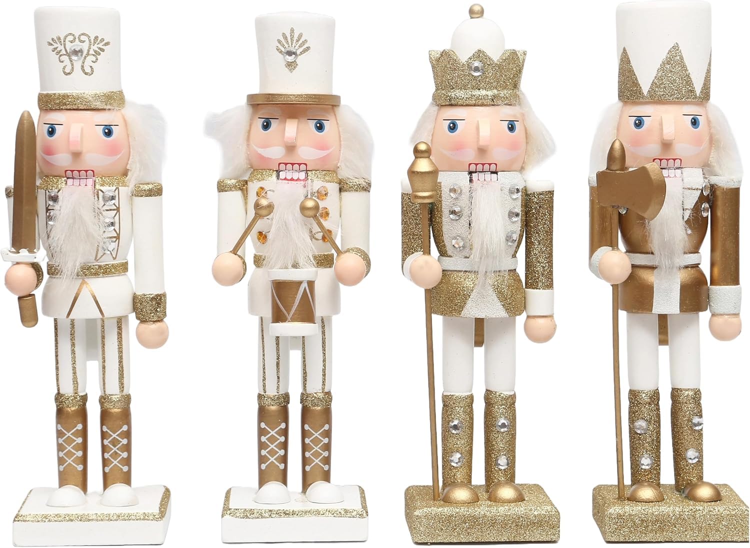 25cm Gold Wooden Nutcracker Soldier King Drummer Christmas Ornament 4pcs Set - Shatchi