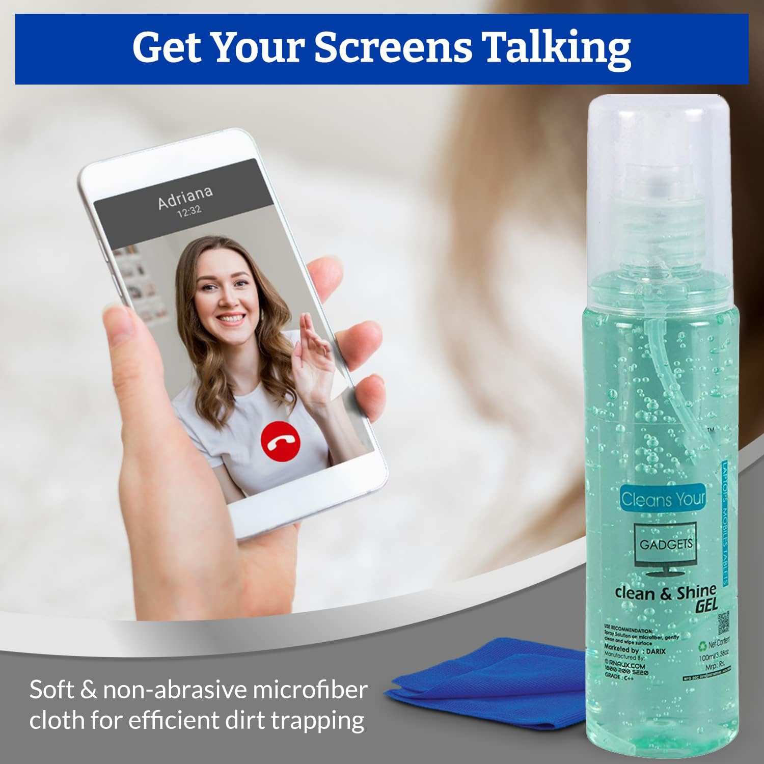 Cleaning Gel for Mobile, Laptop, Computer & iPad Screens β Pack of 2 x 100ml | Multi-Purpose Screen Cleaner with Microfiber Cloth for Phones, Tablets, Laptops, and Electronics 4