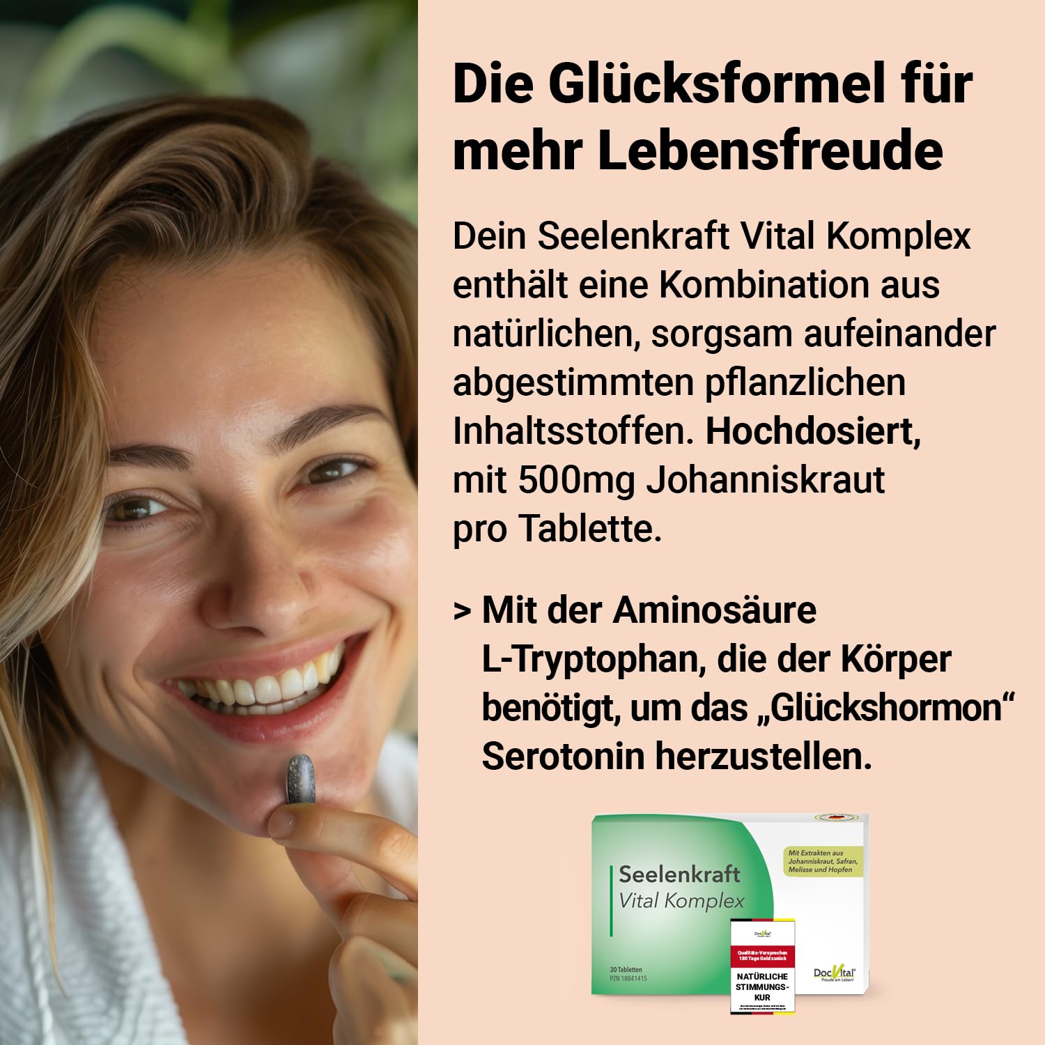 Johanniskraut L Tryptophan Tabletten hochdosiert - Innere Ruhe, gute Laune, Anti Stress - Seelenkraft - Johanneskraut, L-Tryptophan, Hopfen, Lavendel, Melisse & Safran