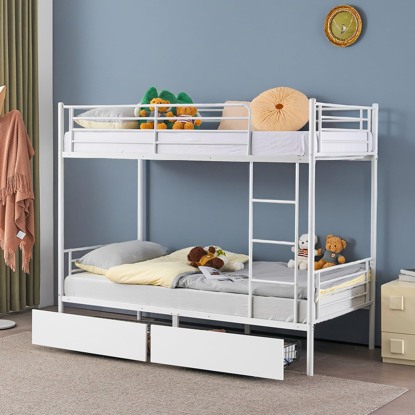 Bonnlo Metal Bunk Bed Single over Single White