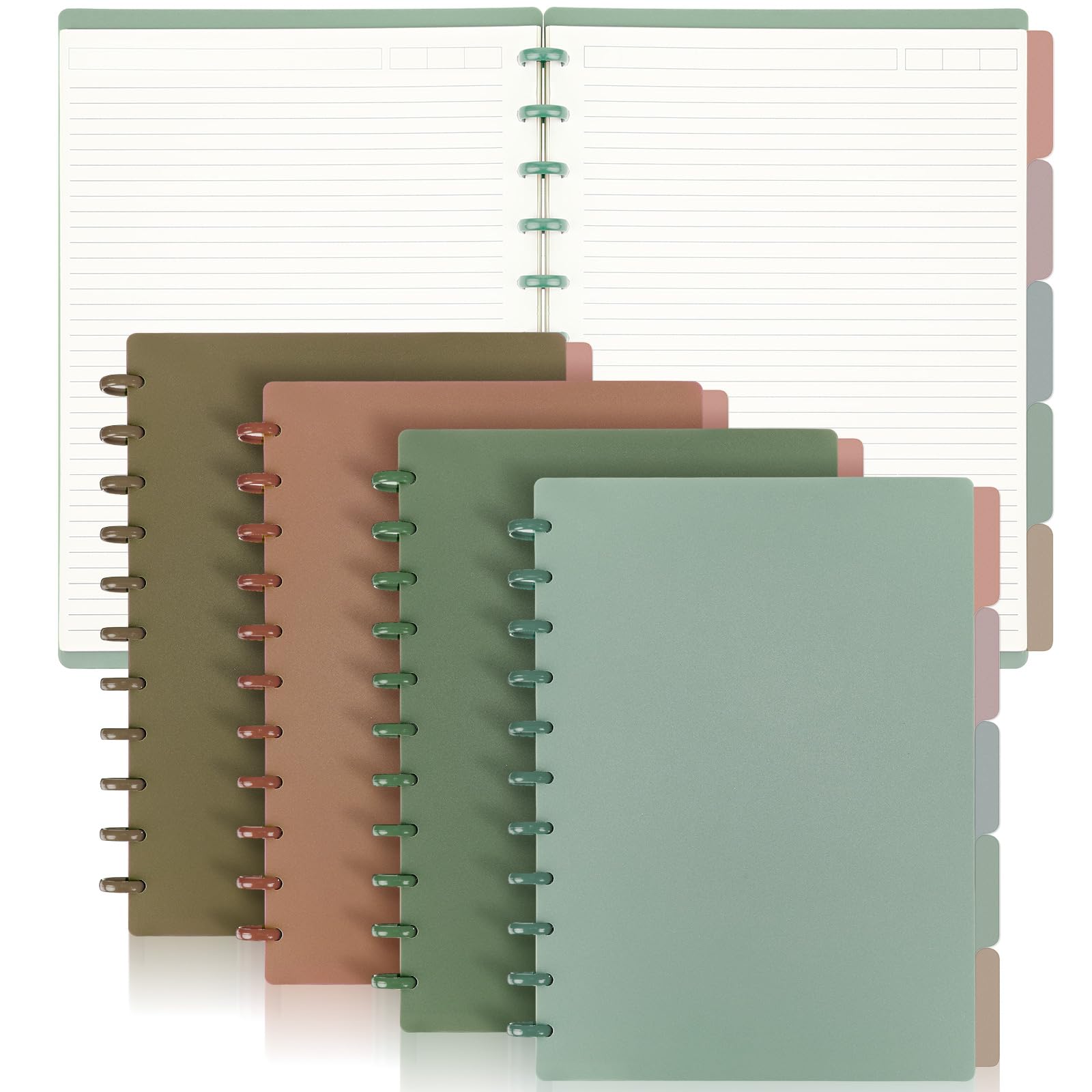 Glenmal 4 Sets Letter Size 8.5 x 11 in Discbound Notebook Includes Covers Discs 5 Tab Note Taking Dividers College Ruled Removable Pages Refillable Subject Notebook for School Office(Elegant Color)