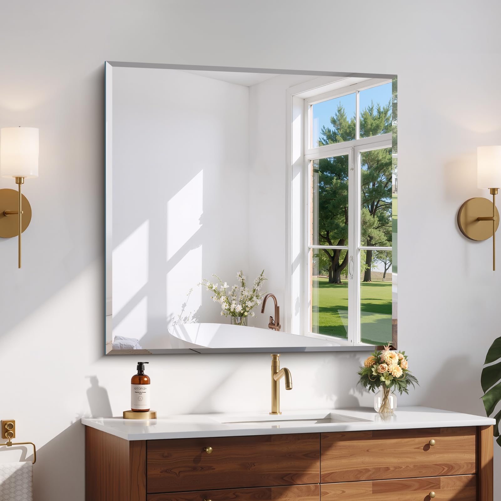 CILIBER Beveled Mirror, 36x36 Square Bathroom Mirrors for Wall, 3mm Tempered Glass Large Frameless Vanity Mirror Over Sink with Beveled Edge for Bathroom,Bedroom,Living Room and Entryway