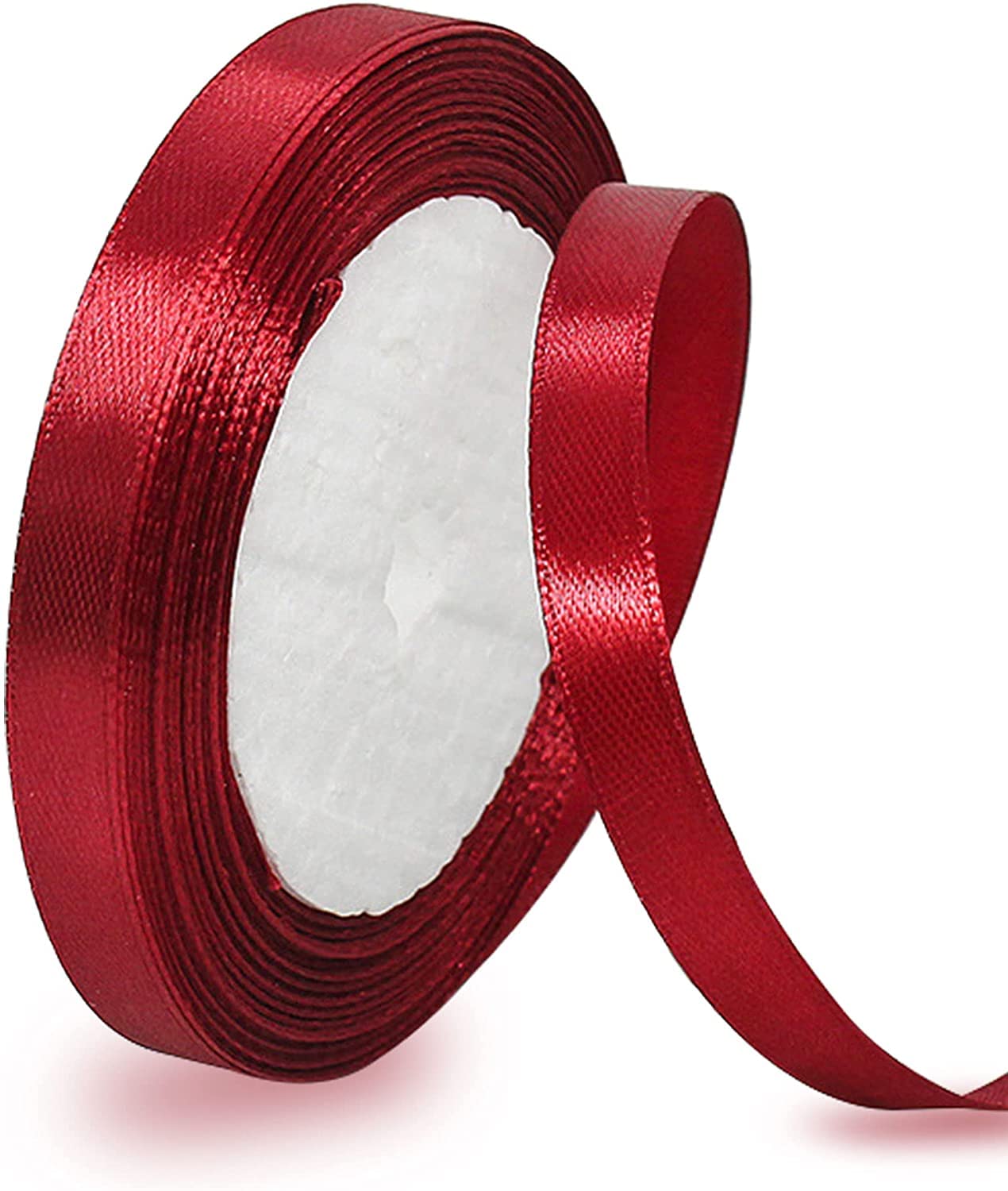 MARKQ Burgundy Satin Ribbon - [12mm x 25yd] Fabric Polyester Ribbon for Gifts Wrapping, Wedding Decorations, Bows. Bouquets, Sewing Projects & Craft Supplies