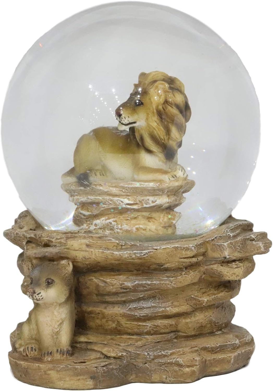 Ebros Safari Savanna African Pride Rock Lion King with Cub Glitter Water Globe Collectible Figurine 4.5" Tall As Circle of Life Wildlife Animal Novelty Snow Globe Decor