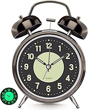 Lesipee Double Bell Alarm Clock with Night Light for Bedroom, Retro Analog Alarm Clock with Luminous Dial, Battery Operated Alarm Clock with 4 Inch Large Dial, Silent