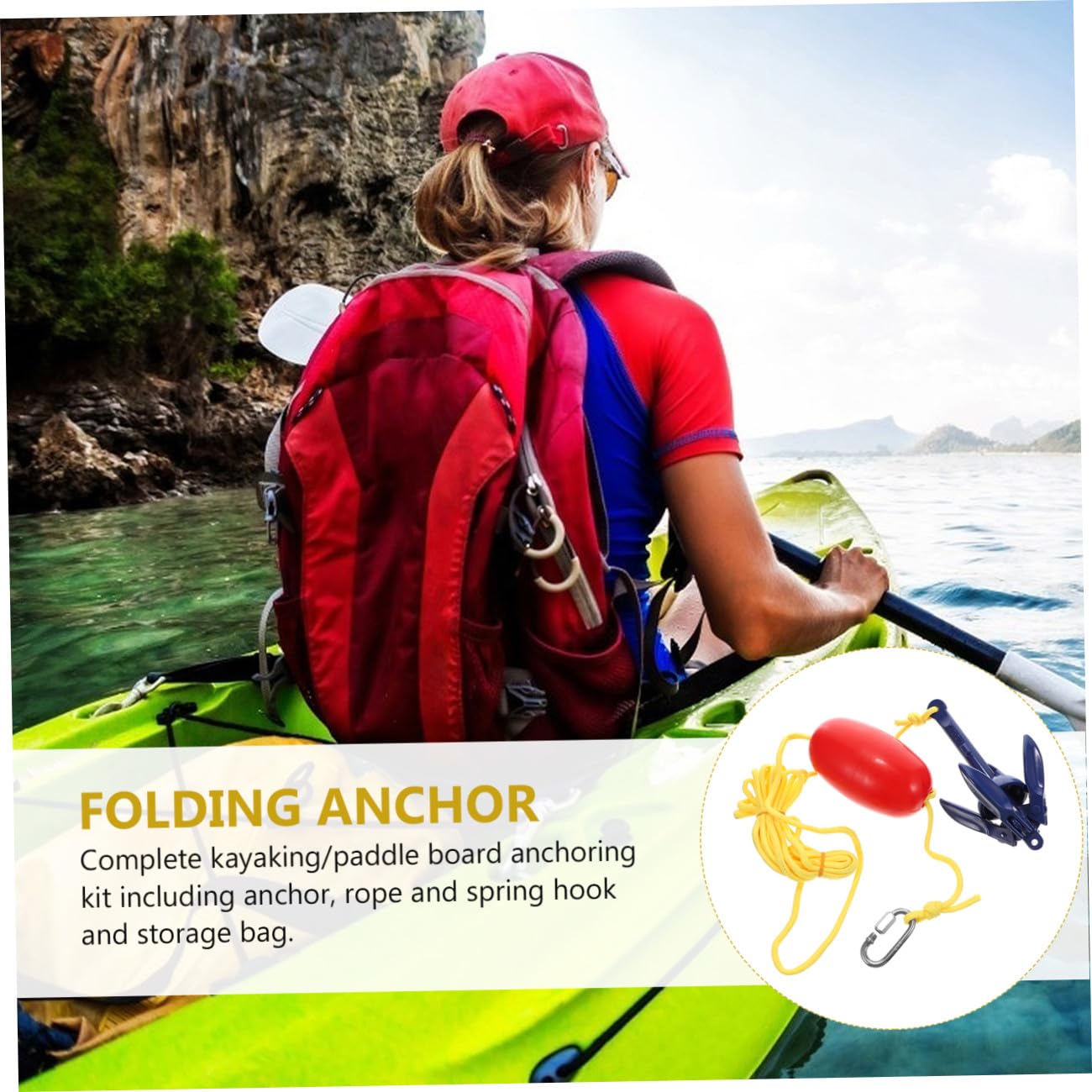 ifundom Ancla Plegable de Aleación de Aluminio para Kayak y Canoa, Fácil de Almacenar Cuerda y Gancho de Resorte, Adecuado para Deportes Acuáticos y Pesca