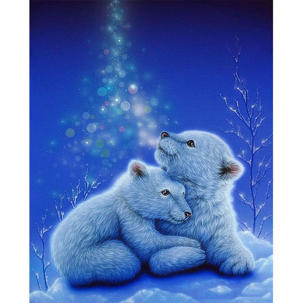 5D Diamond Painting Kits, Polar Bear Baby Winter Snow WOWDECOR